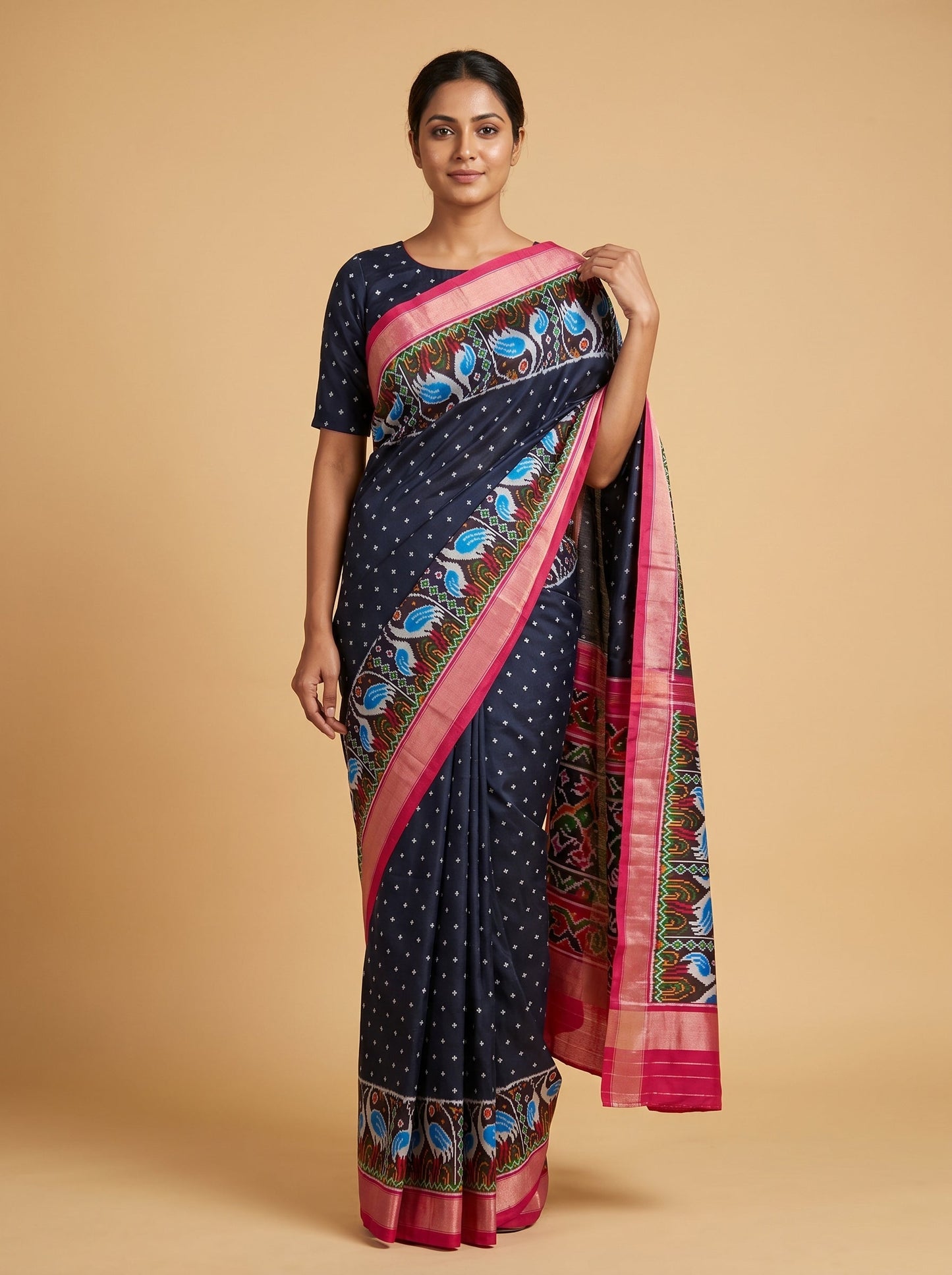 Black Handloom Saree with Sculpted Silhouette