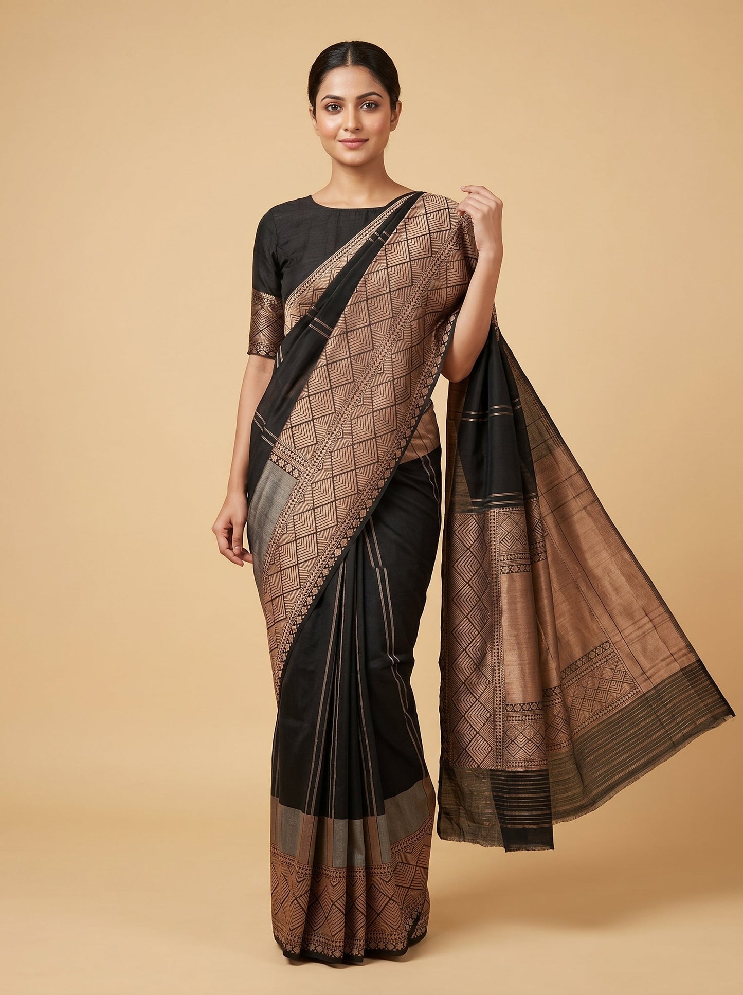 Black Handloom Saree with Sharp Finish
