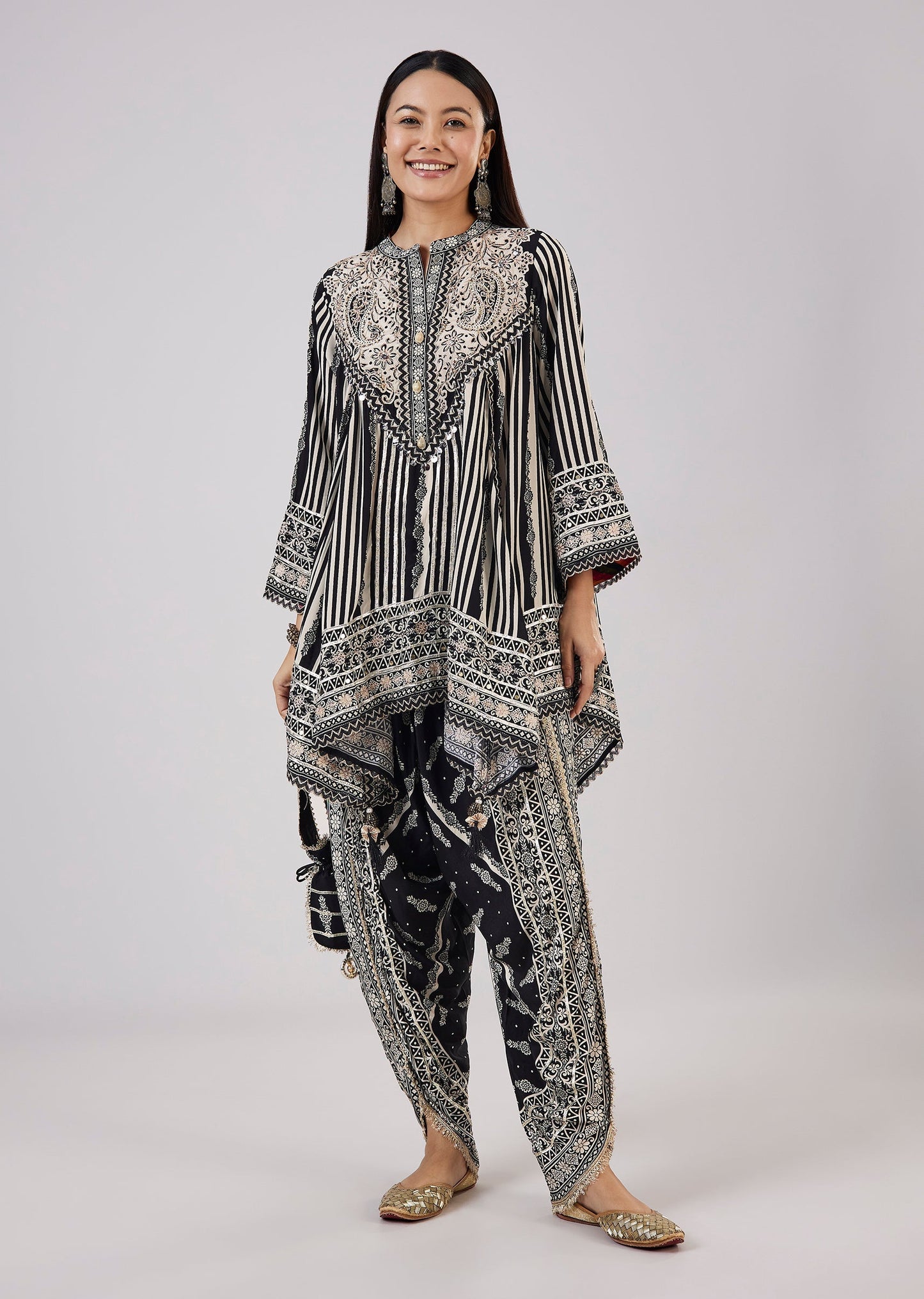 Black Indo Western Kaftan Coord Set