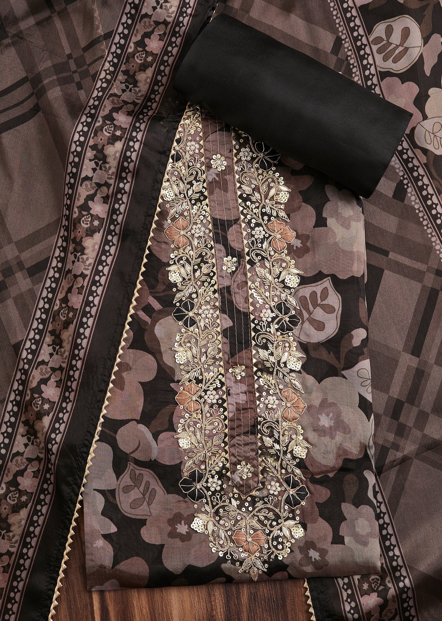 Black Organza Unstitched Suit