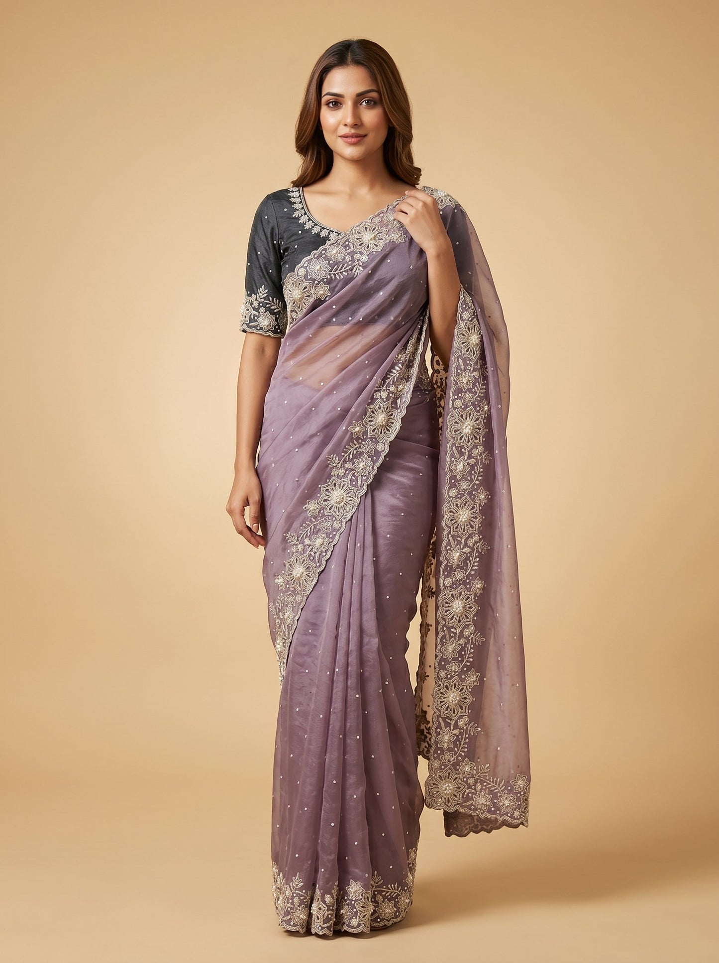 Black Purple Twilight Fusion Embroidered Saree