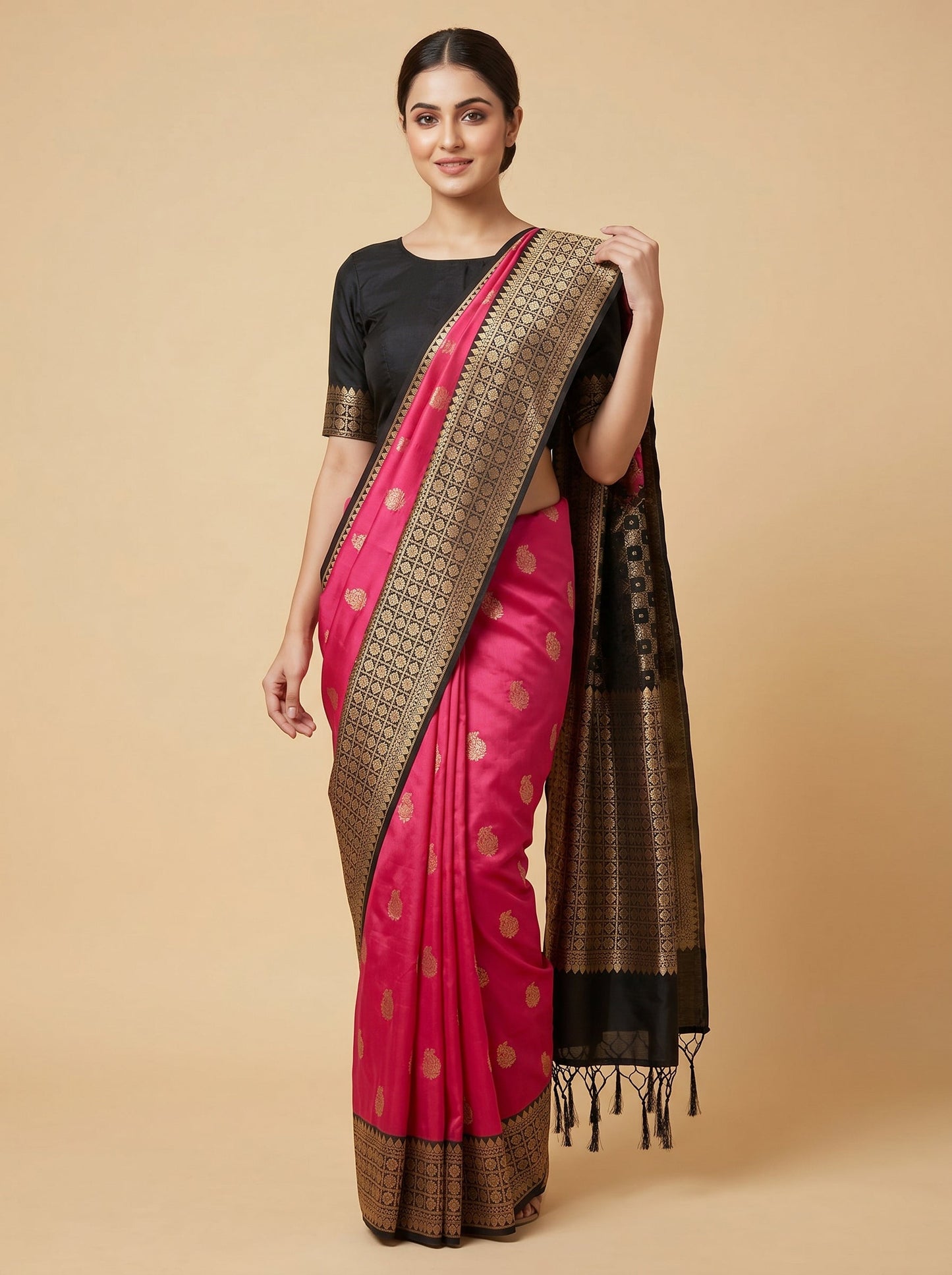 Black Rani Dramatic Contrast Handloom Saree