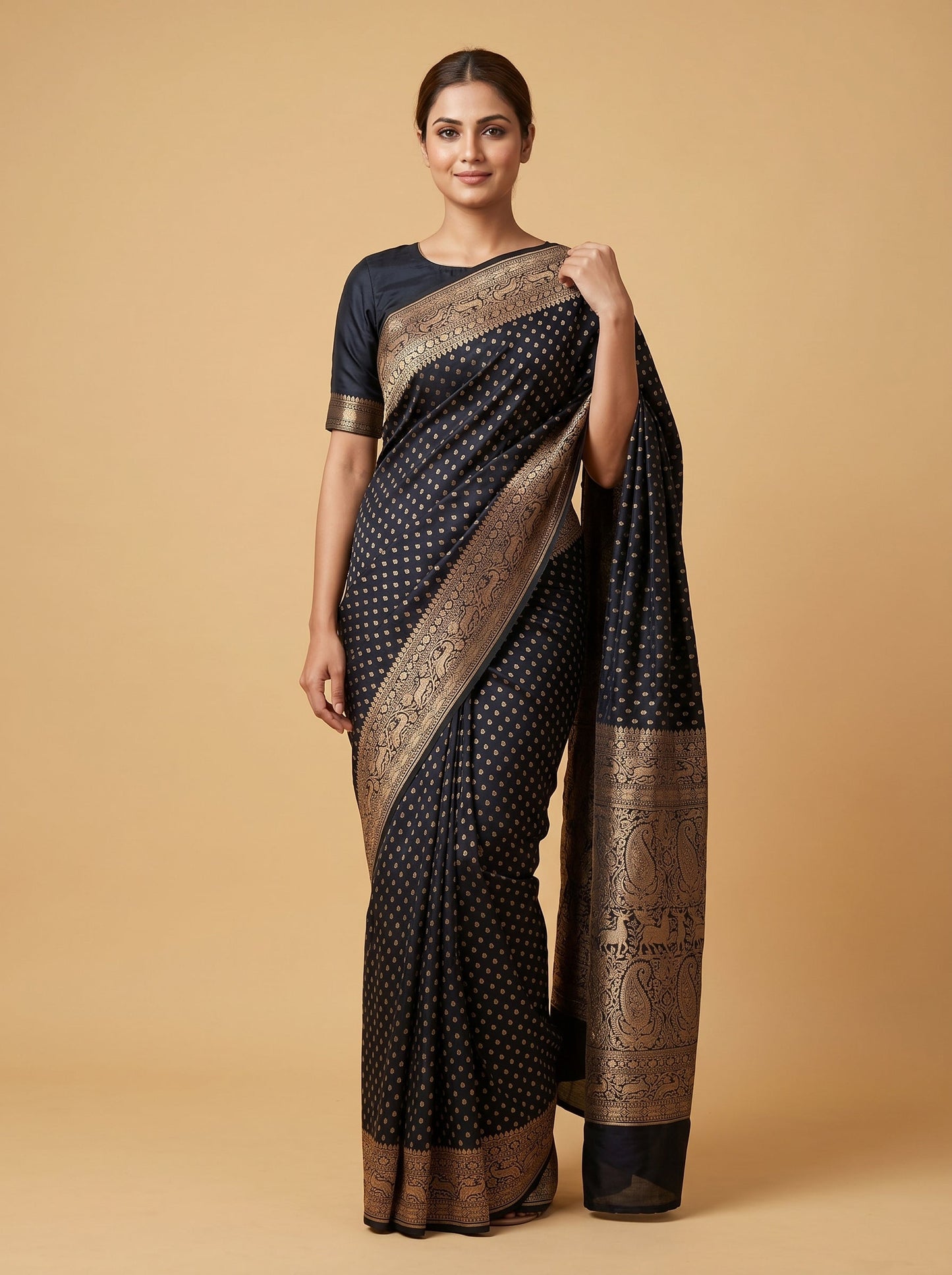 Black Refined Weave Handloom Saree