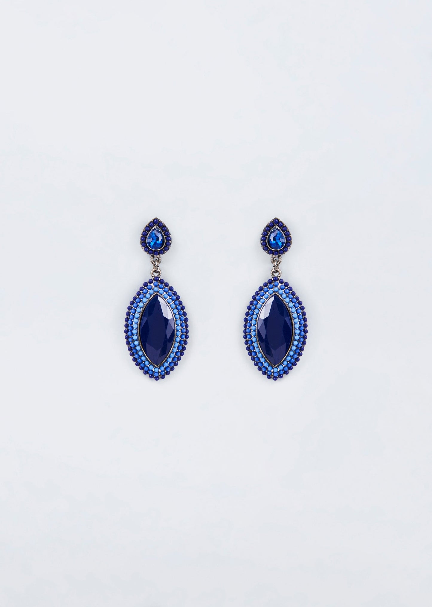 Black Rhodium Finish Blue Stone Dangler Earrings