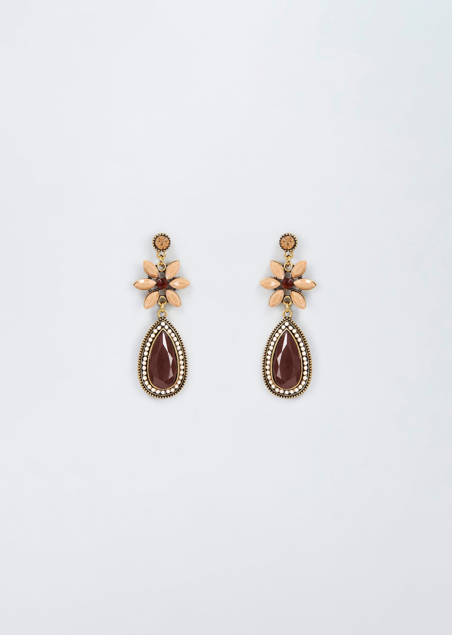 Black Rhodium Finish Brown Stone Dangler Earrings