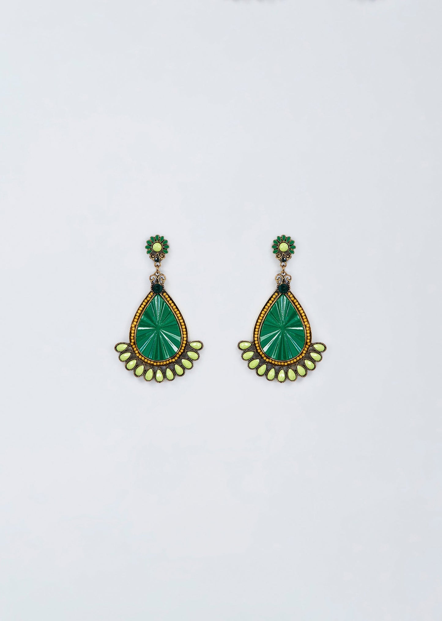 Black Rhodium Finish Green Stone Dangler Earrings