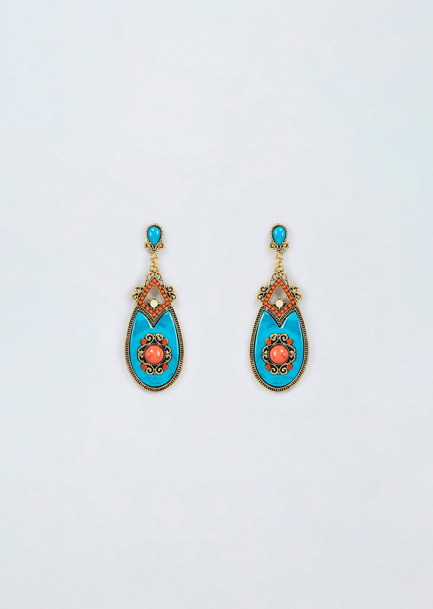 Black Rhodium Finish Orange And Blue Stone Dangler Earrings