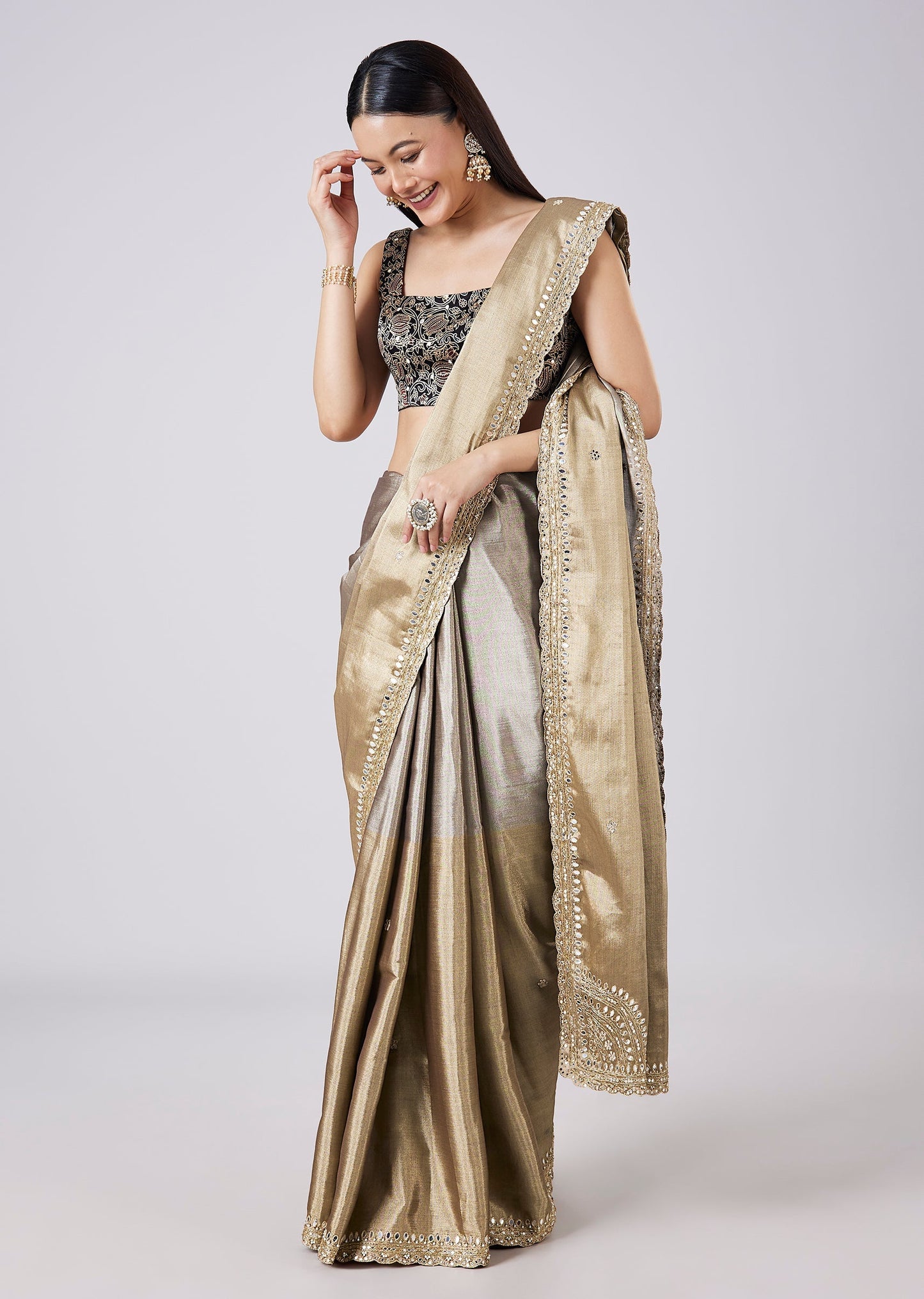 Black Saree with Contrast Border and Blouse