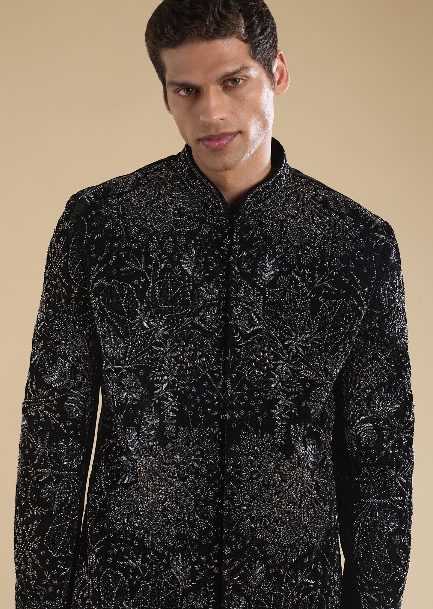 Black Velvet Embellished Indo Western Set