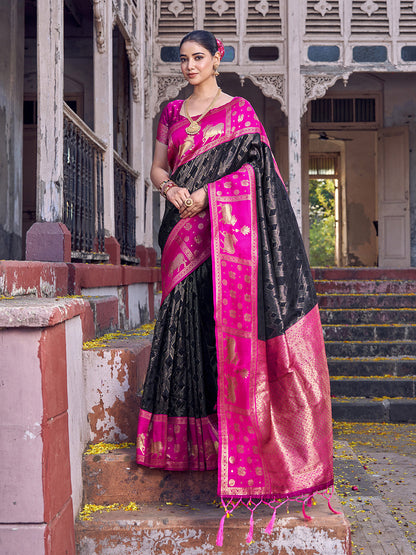 Anaita Black Soft Silk Woven Saree With Blouse