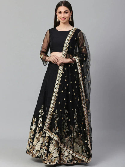 Tulsi Art Black & White Solid Semi-Stitched Myntra Lehenga & Unstitched Blouse With Dupatta