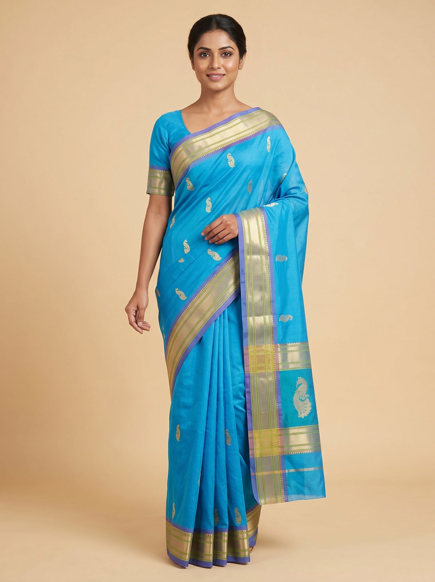Blue Azure Thread Handloom Saree