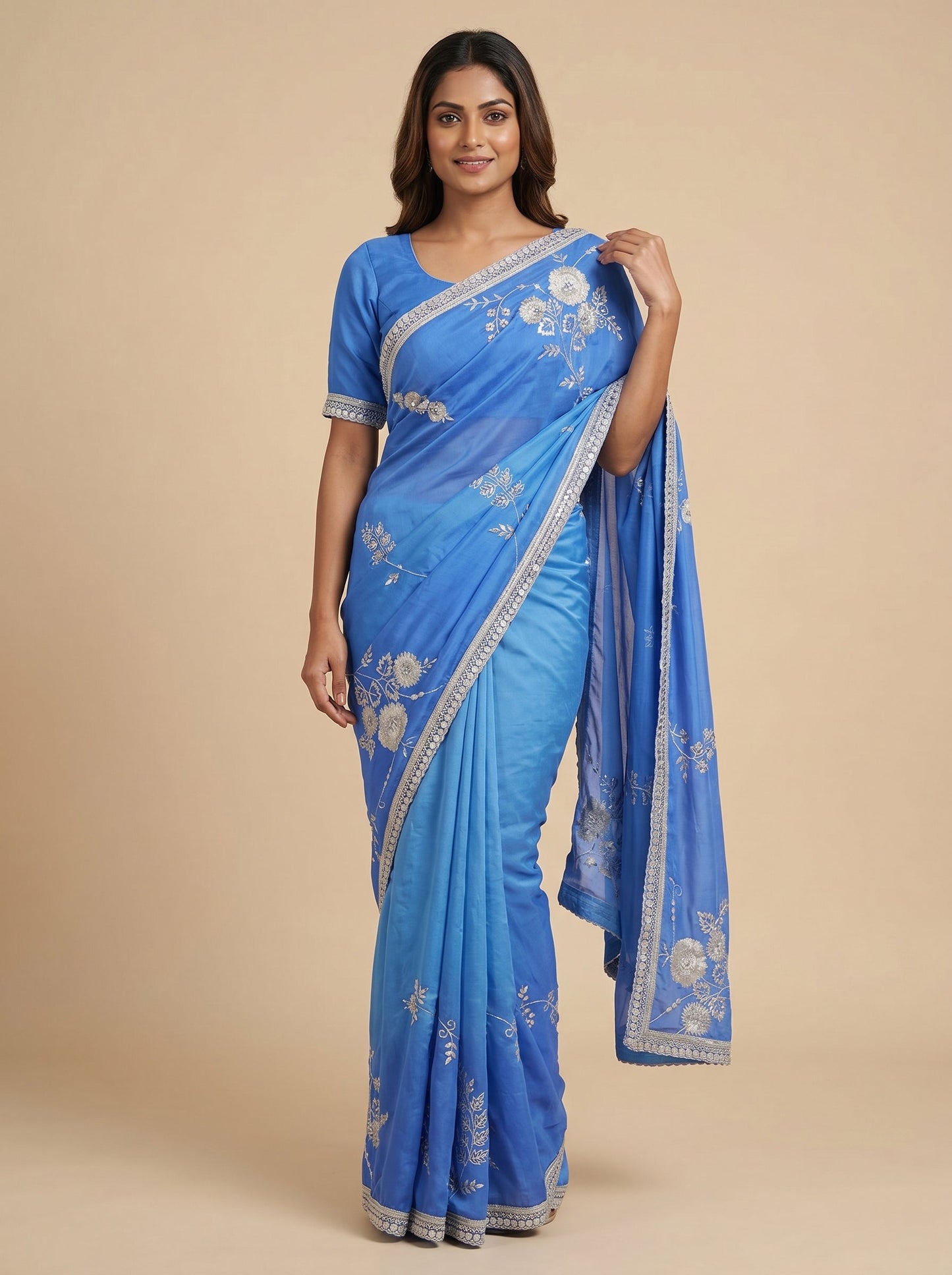 Blue Azure Tint Embroidered Saree