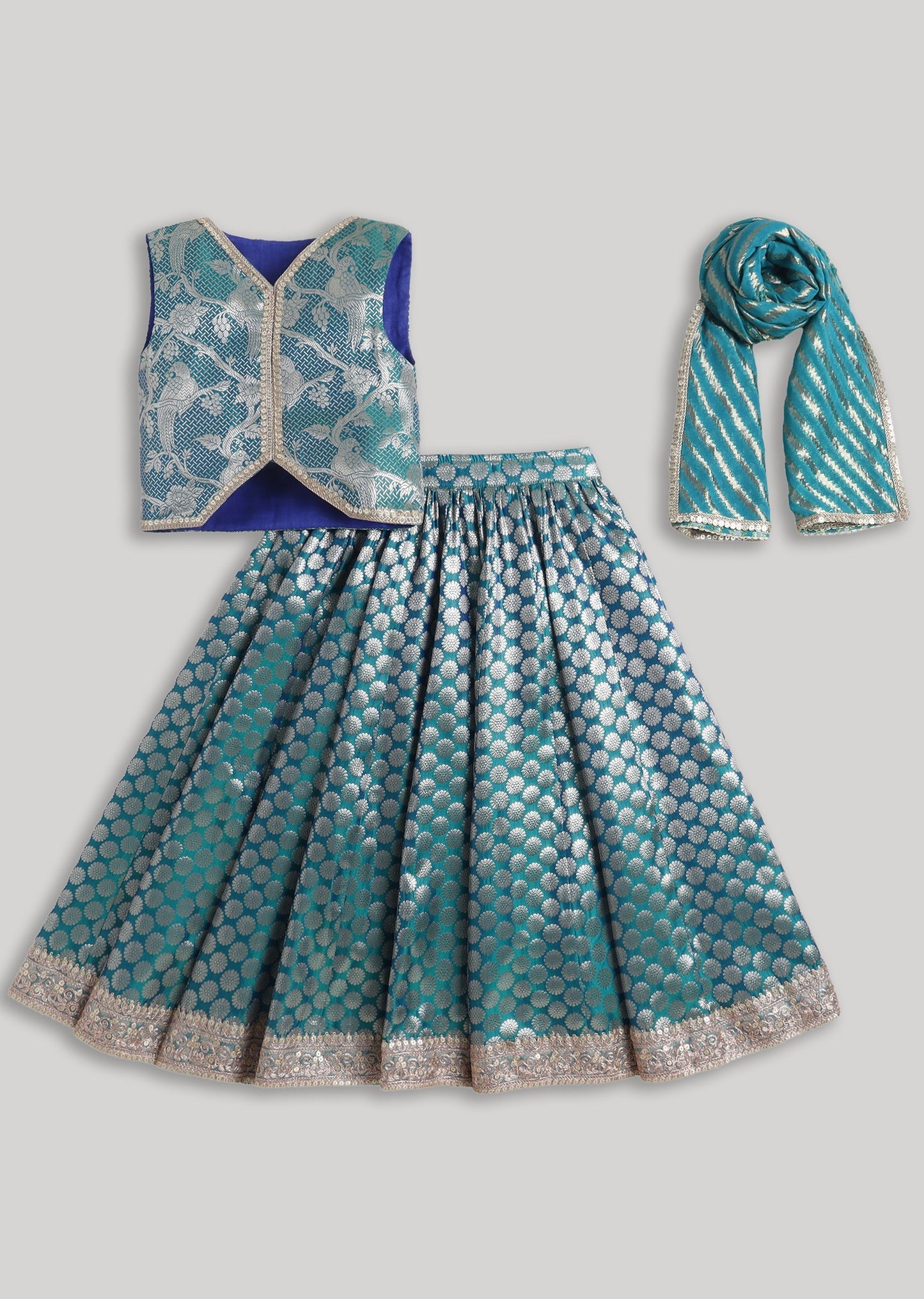 Blue Banarasi Silk Lehenga Set