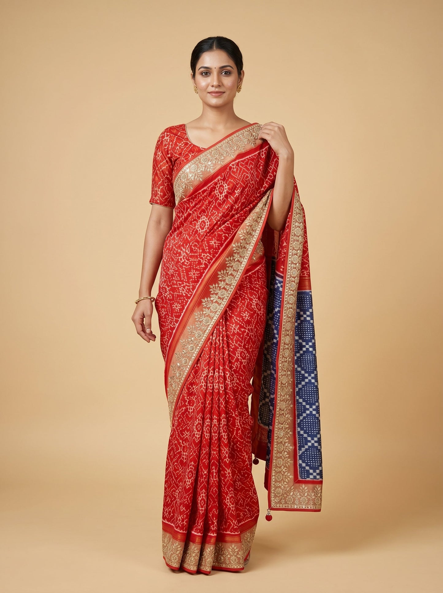 Blue Bandhej Embroidered Saree