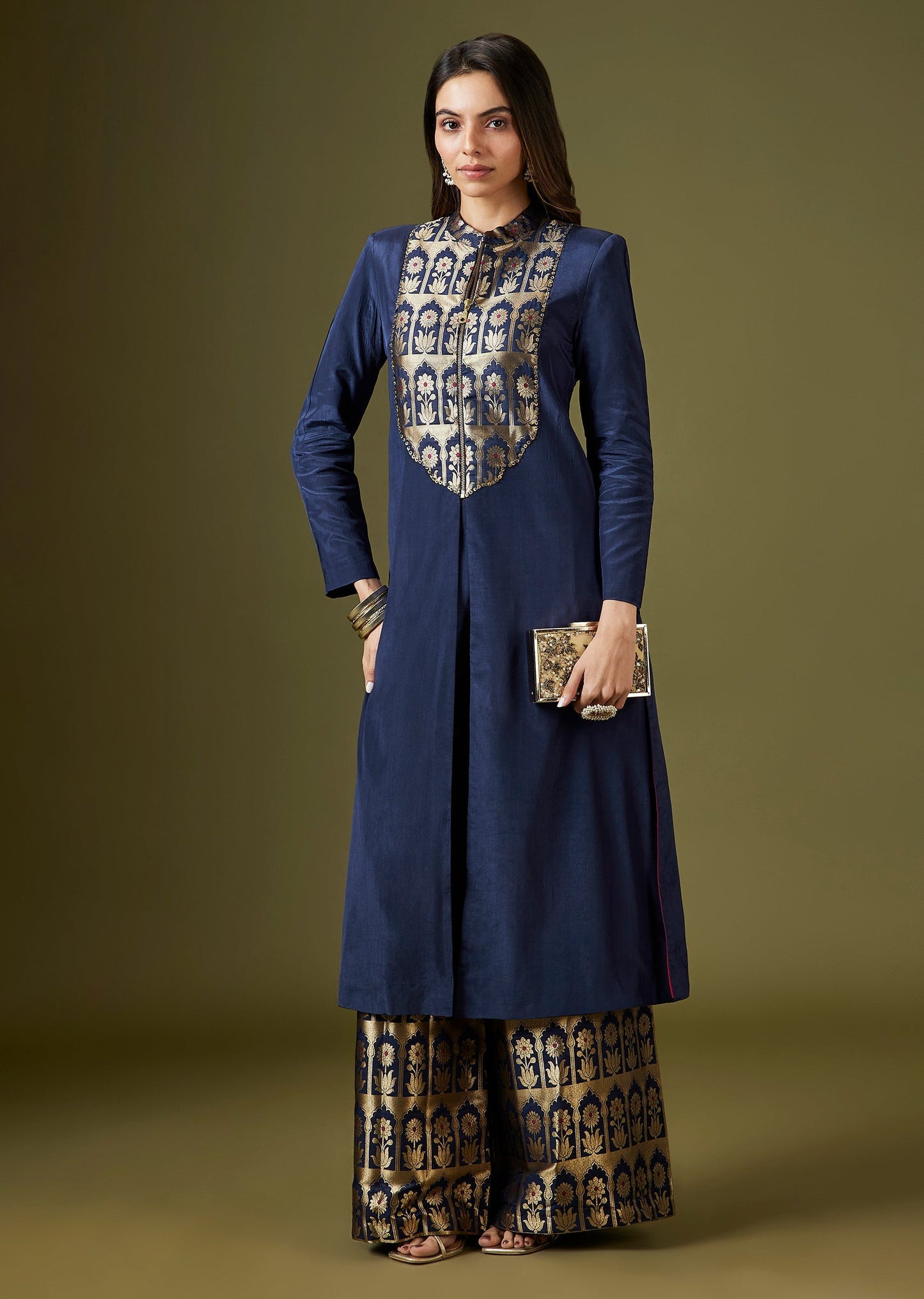 Blue Brocade Kurta Palazzo Set