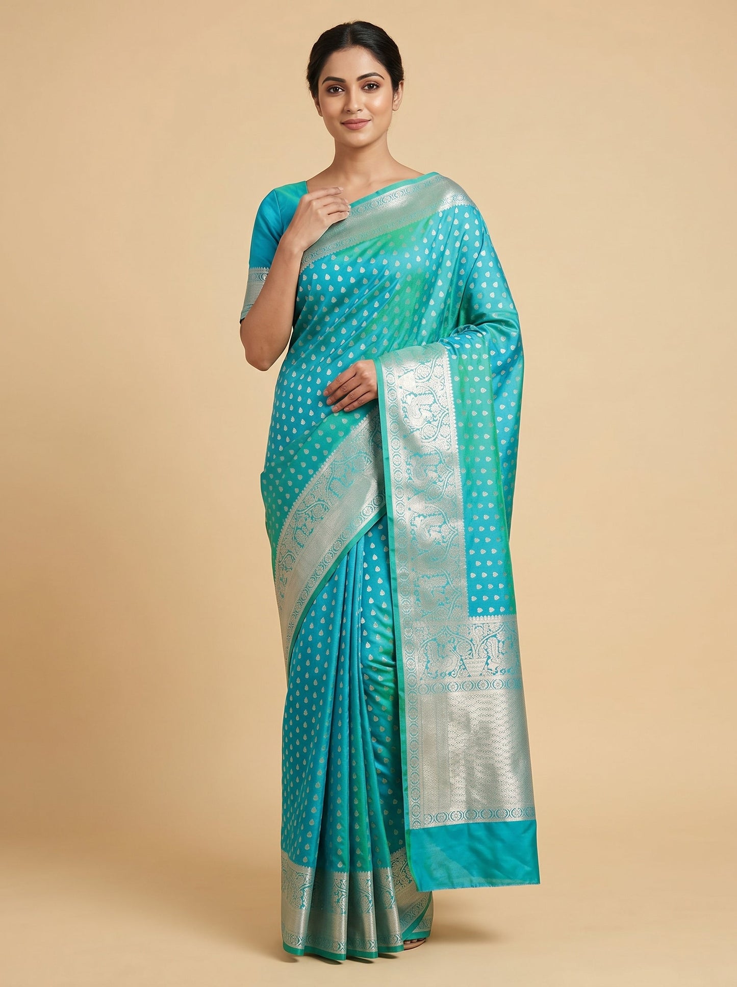Blue Calm Craft Embroidered Saree