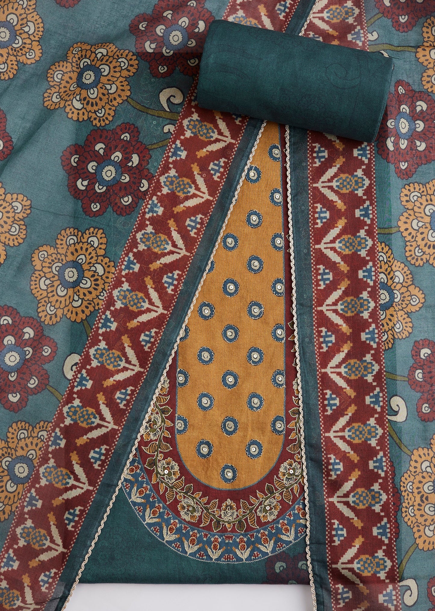 Blue Cotton Printed Unstitched Suit Set With Dupatta