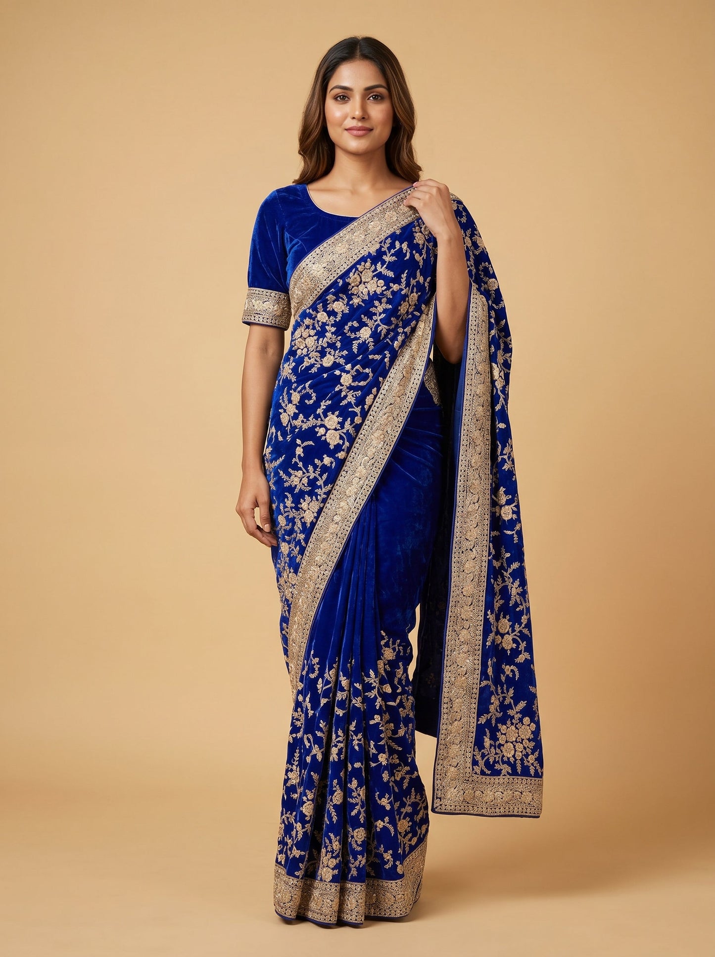 Blue Crisp Finish Embroidered Saree