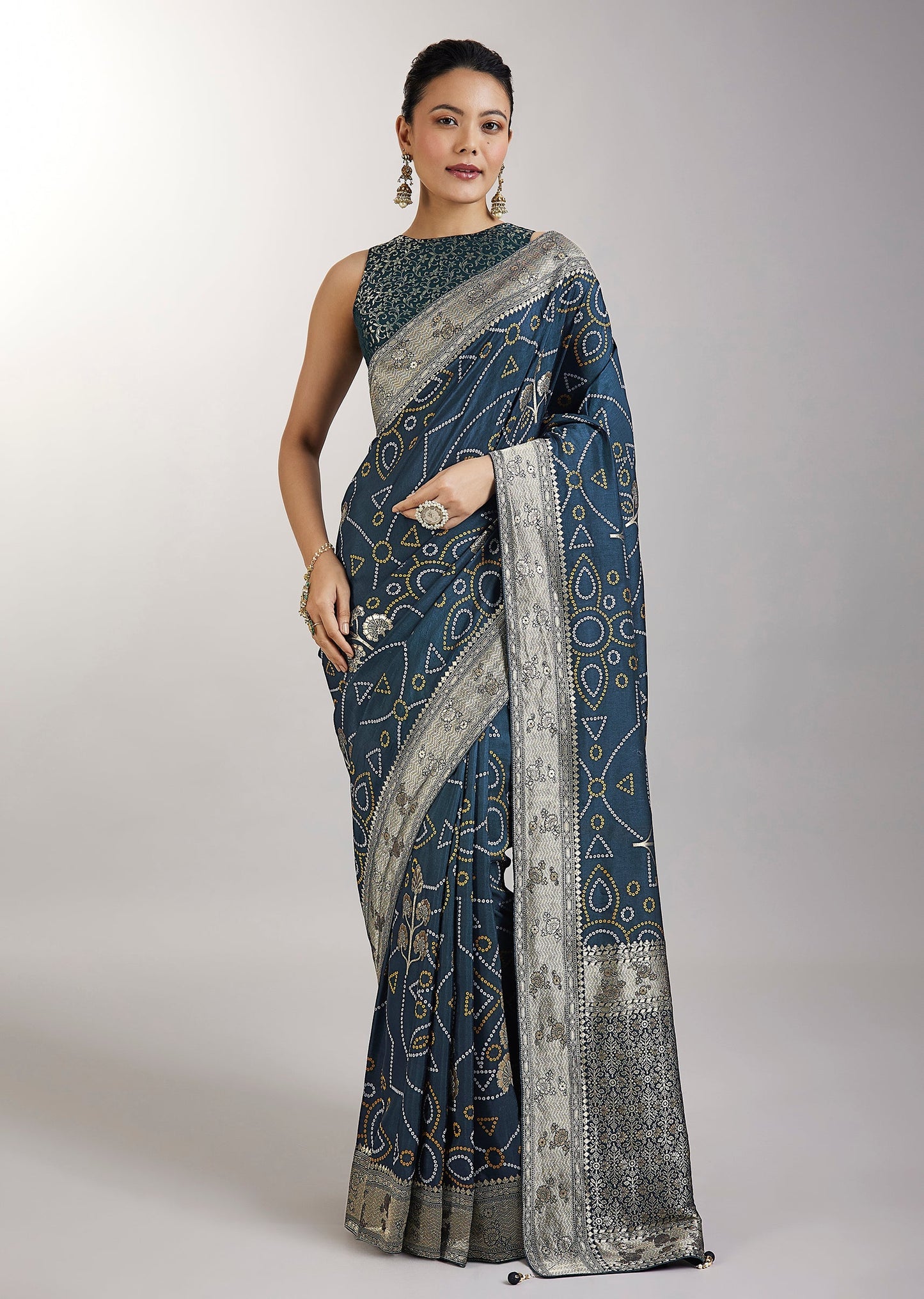 Blue Dola Silk Bandhani Saree