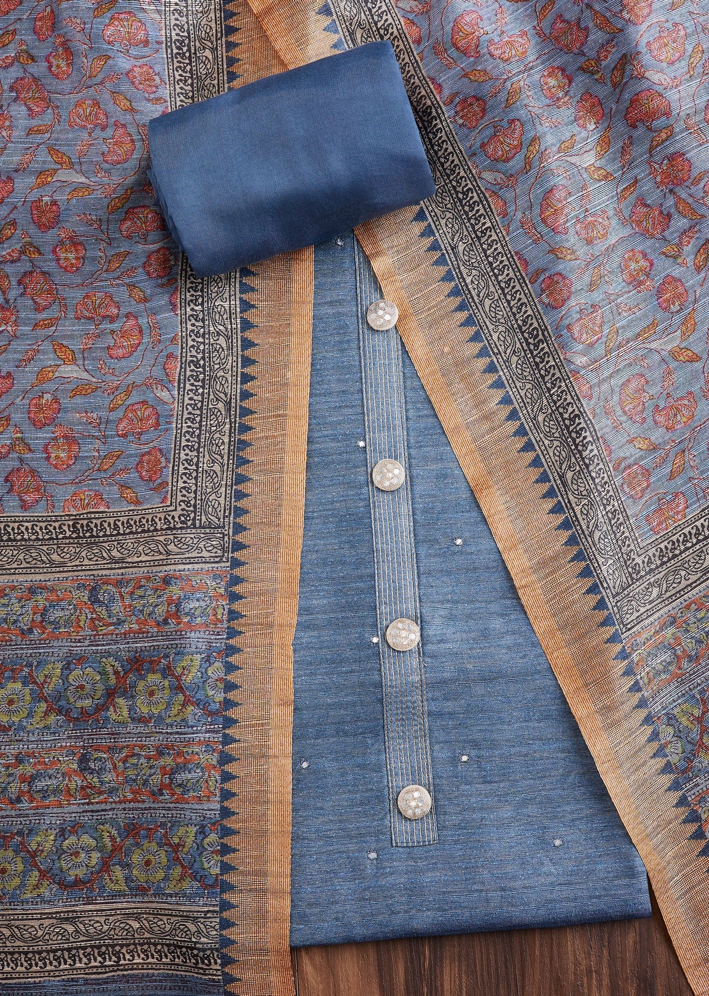 Blue Dola Silk Suit Set