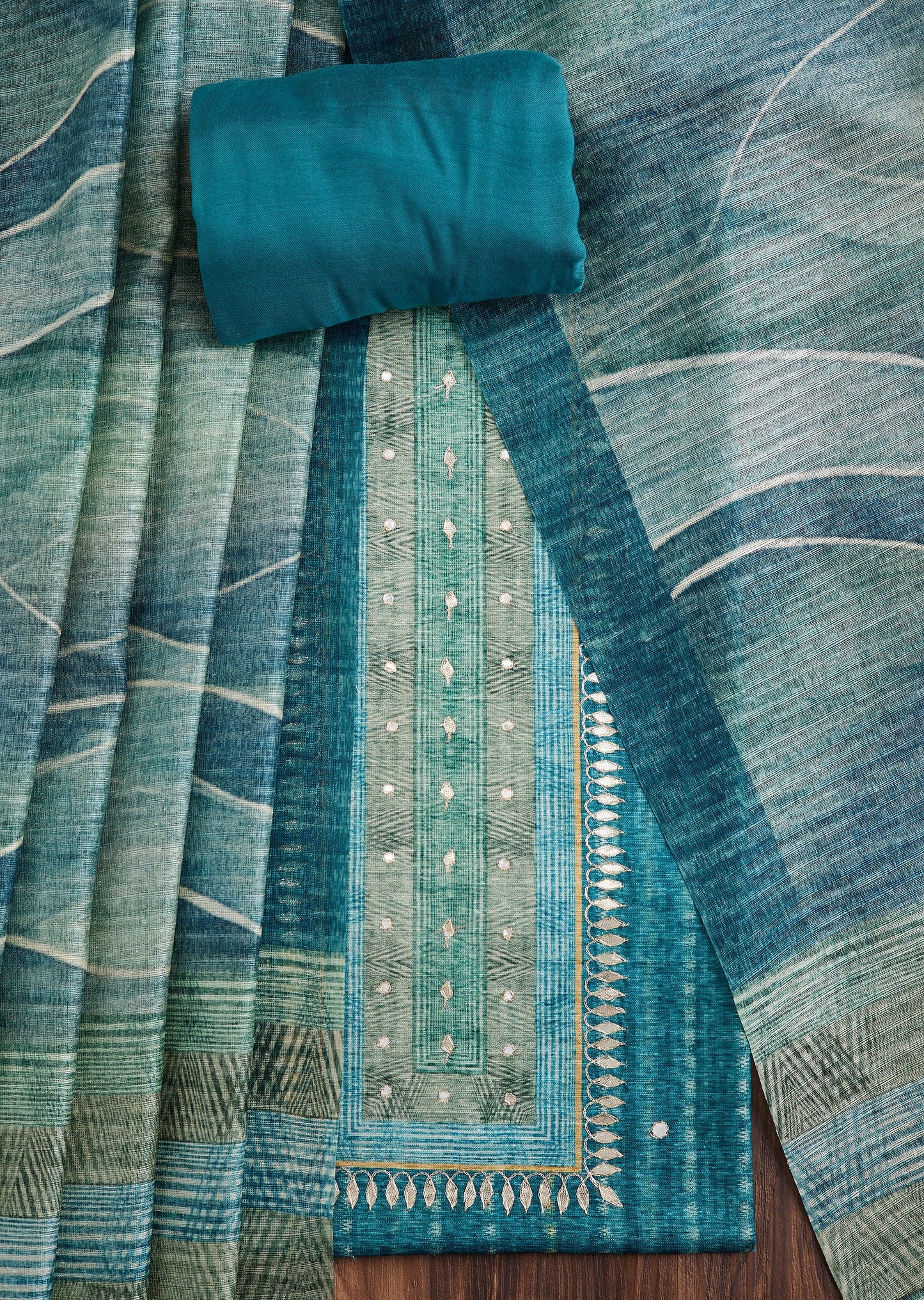 Blue Printed Dola Silk Suit Set