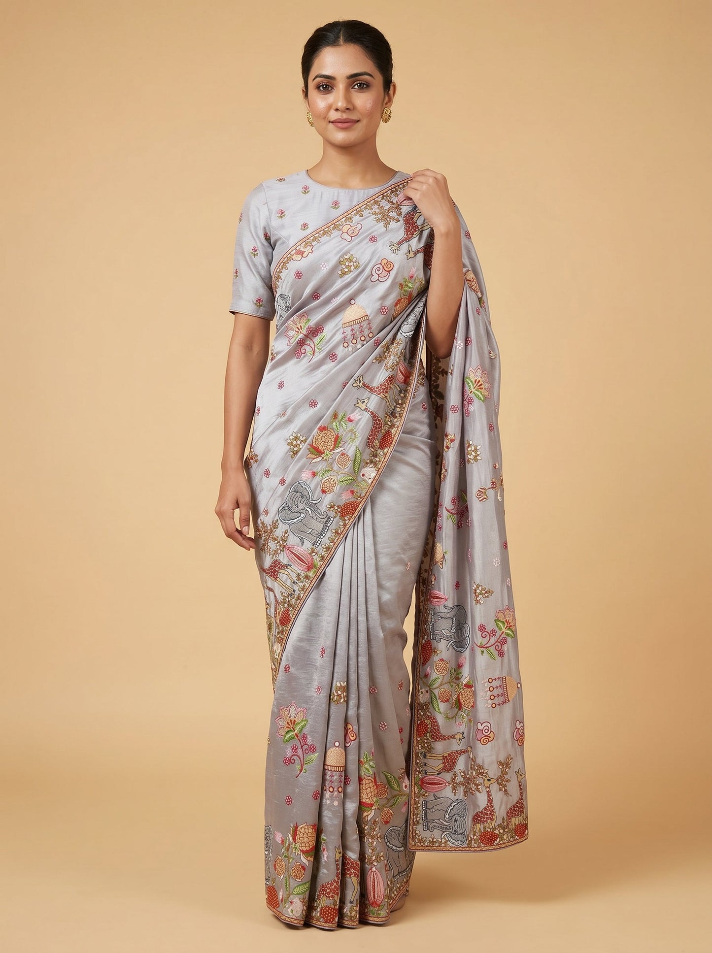 Blue embroidered saree with fine detailing