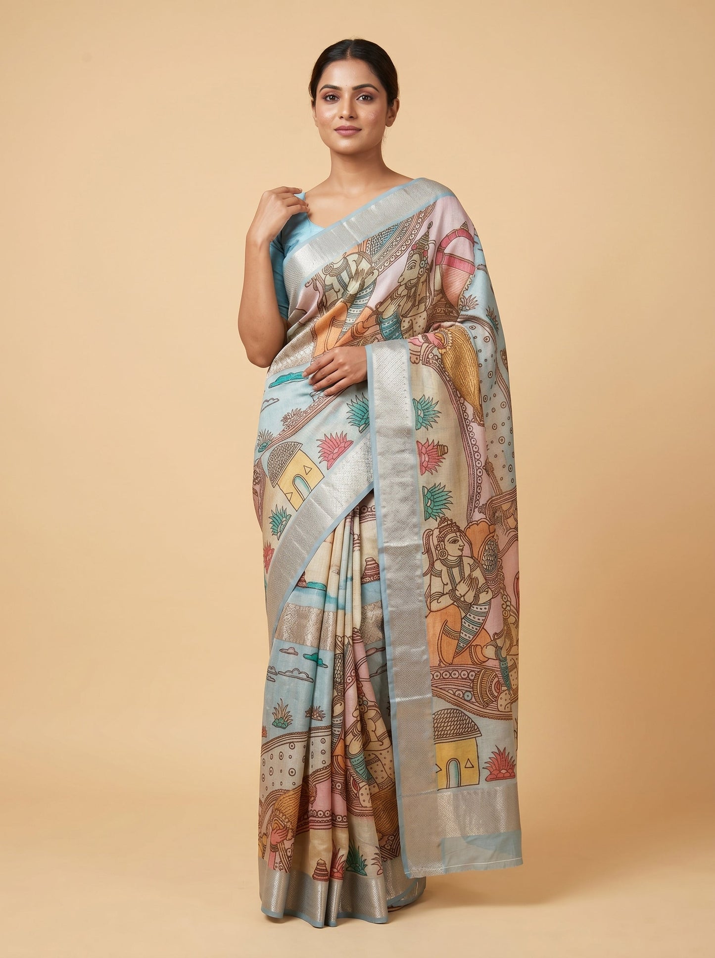Blue Fluid Print Saree