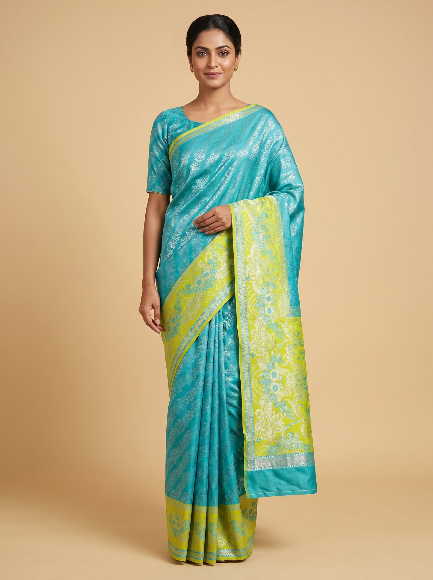 Blue handloom saree with contrast border
