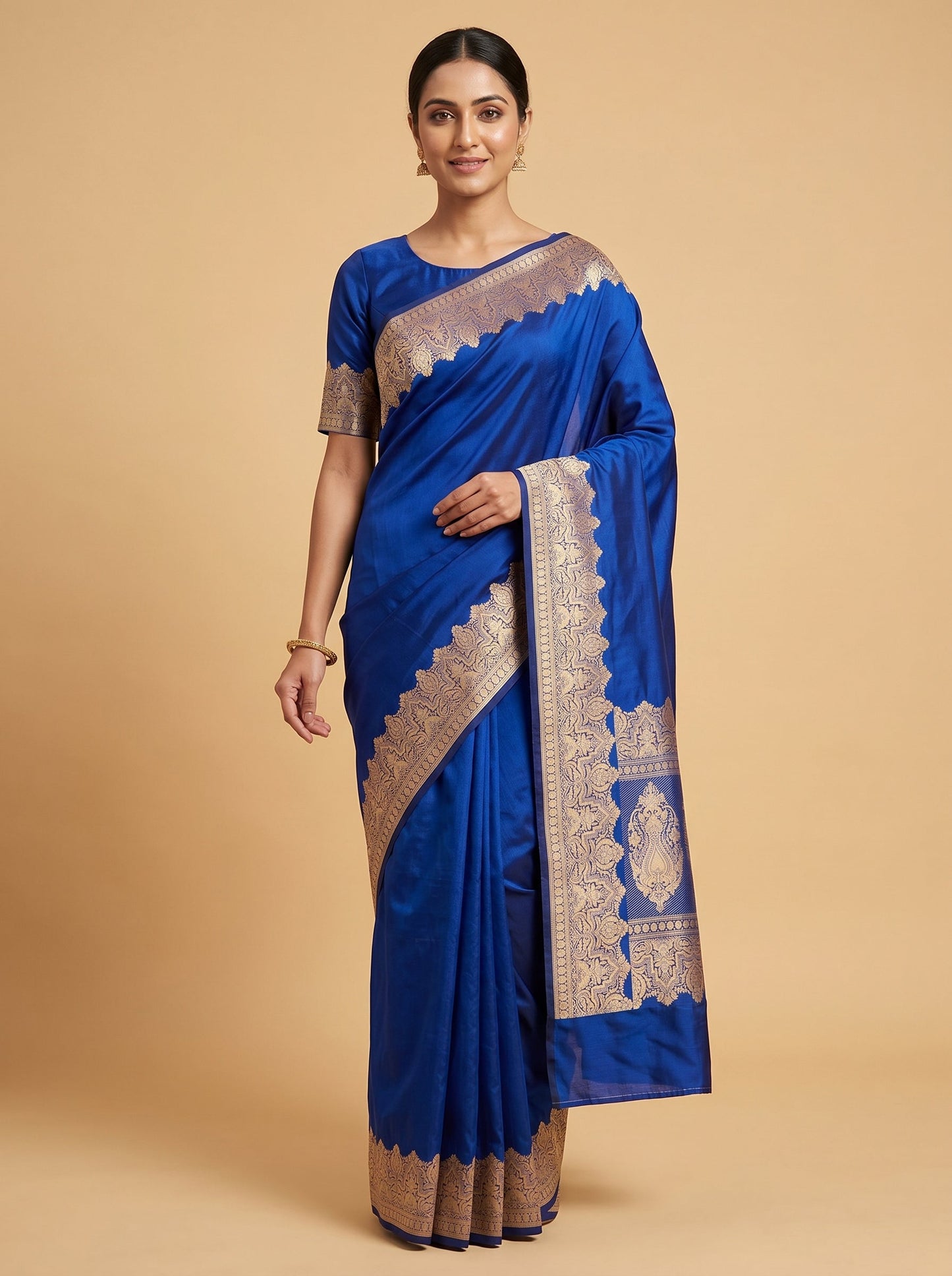 Blue Handloom Saree with Fluid Fall