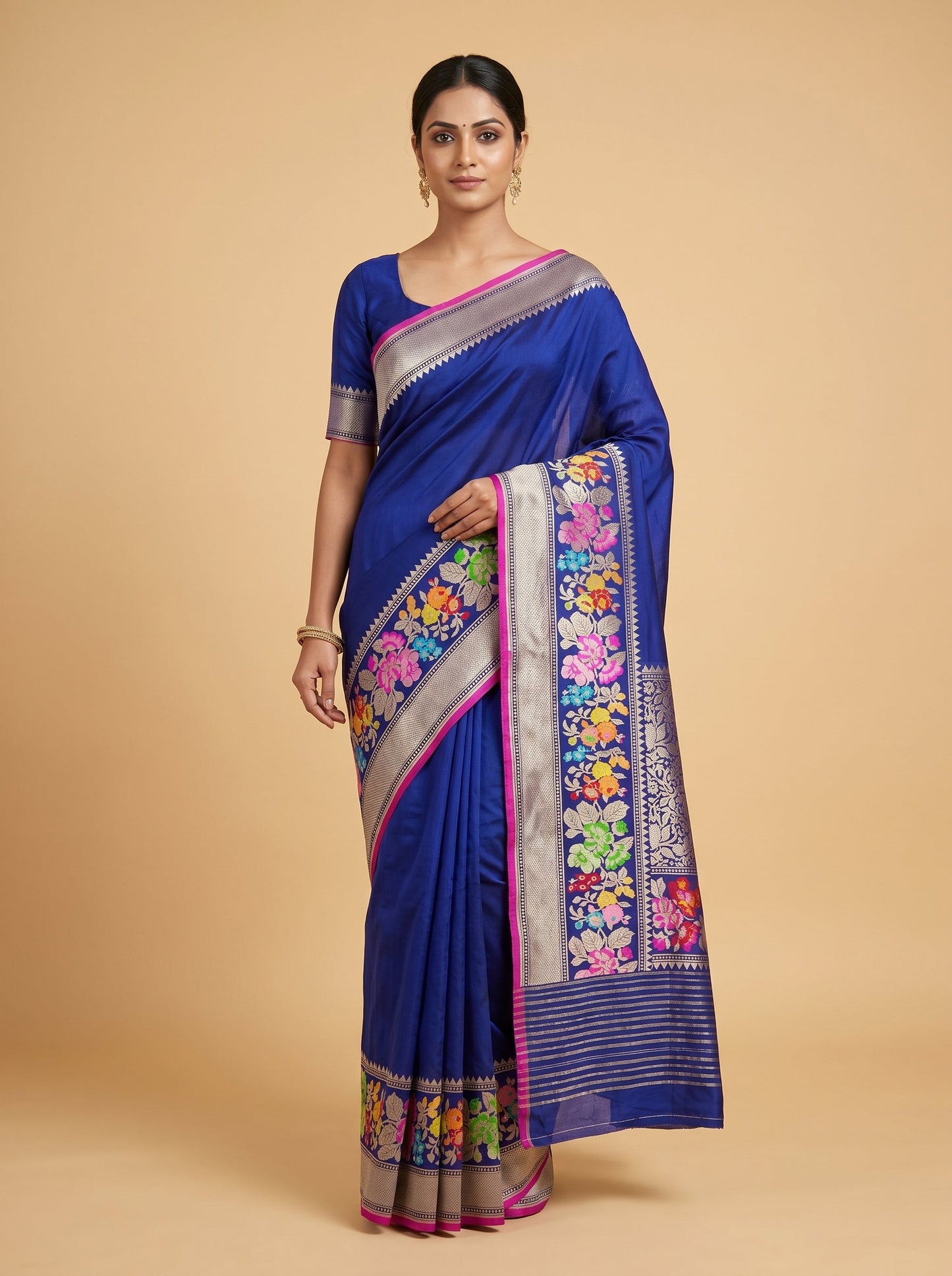 Blue Handloom Saree with Fluid Weave