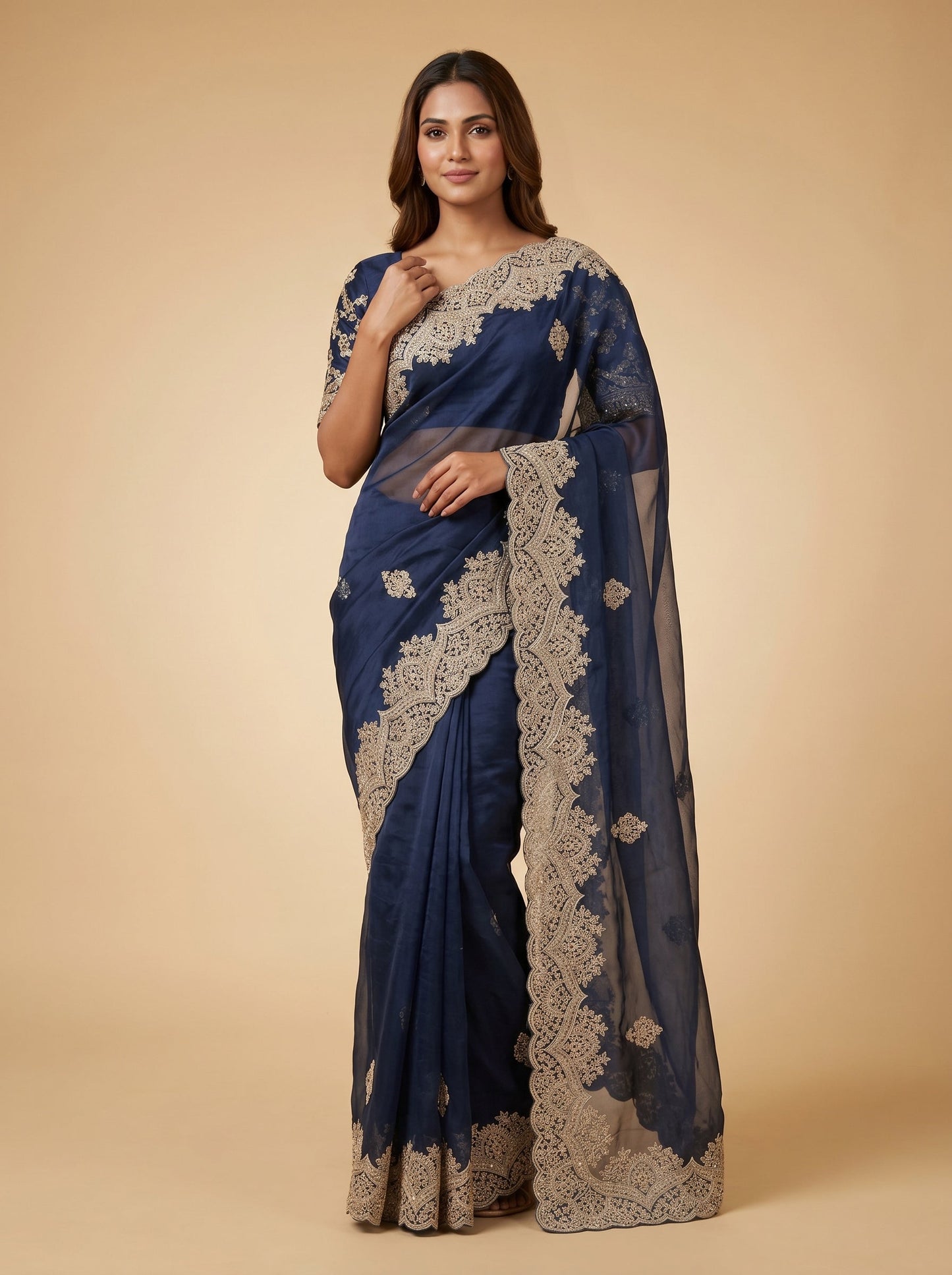 Blue Intricate Craft Embroidered Saree