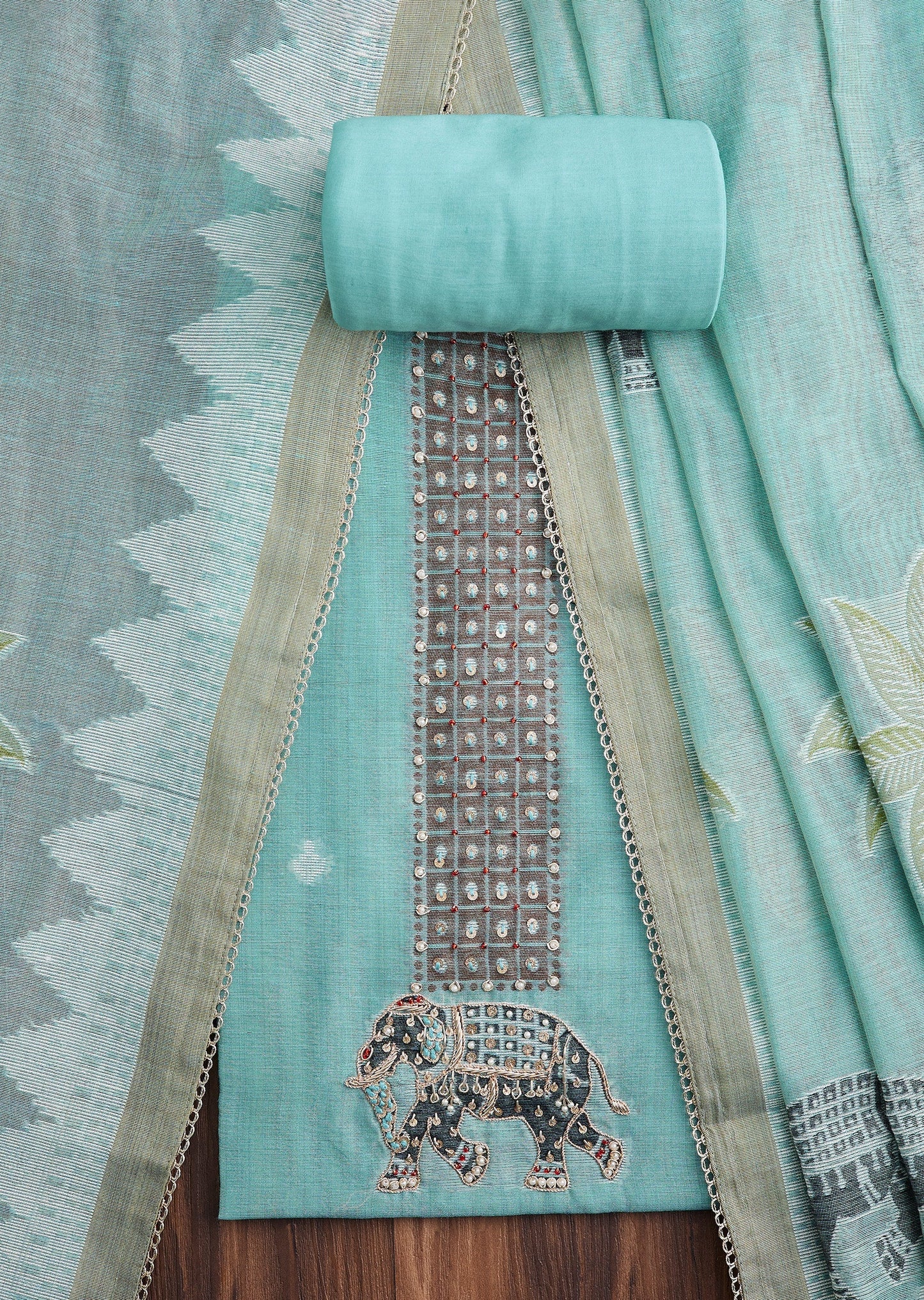 Blue Linen Embroidered Unstitched Suit