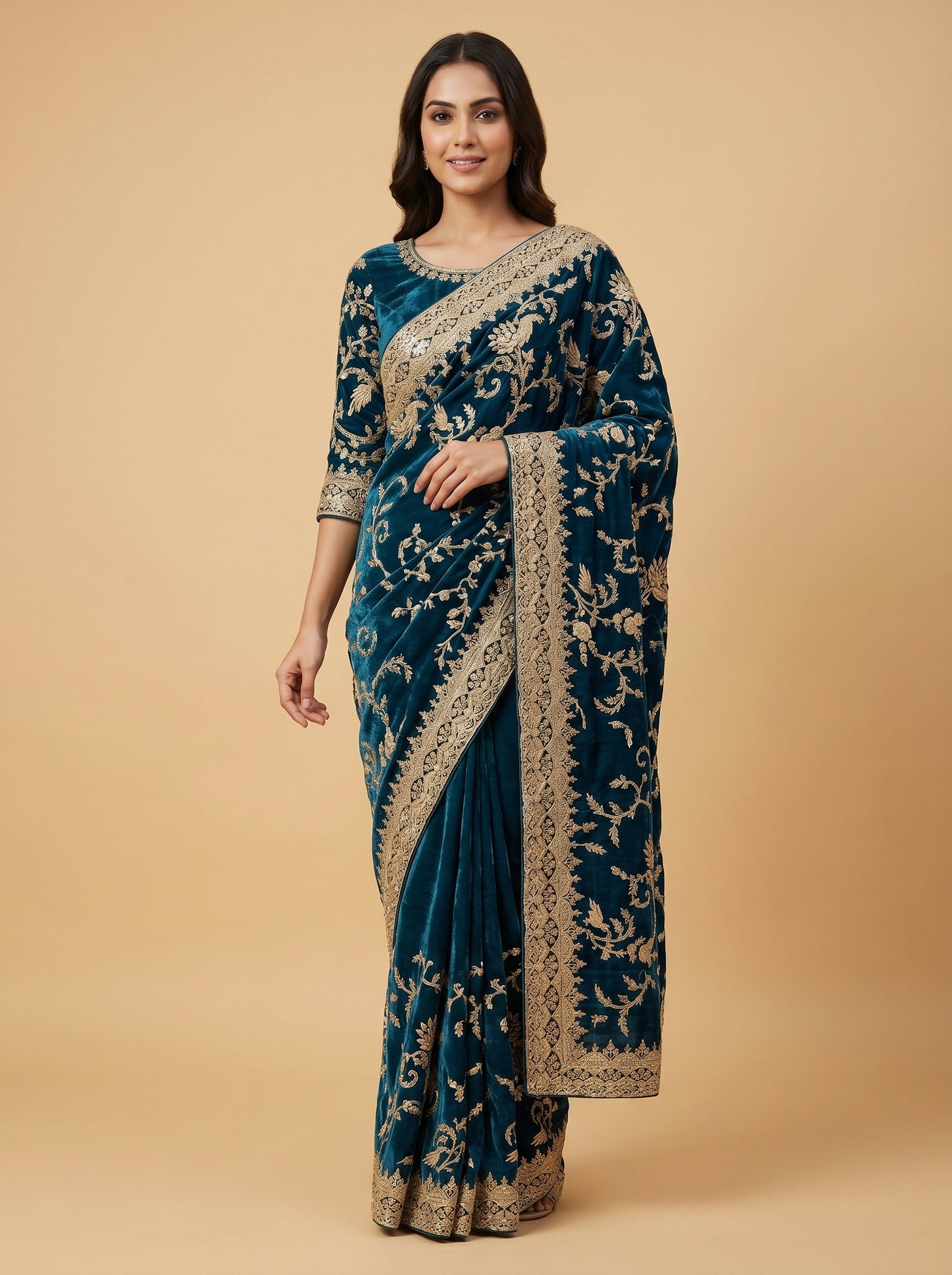 Blue Peaceful Embroidered Saree