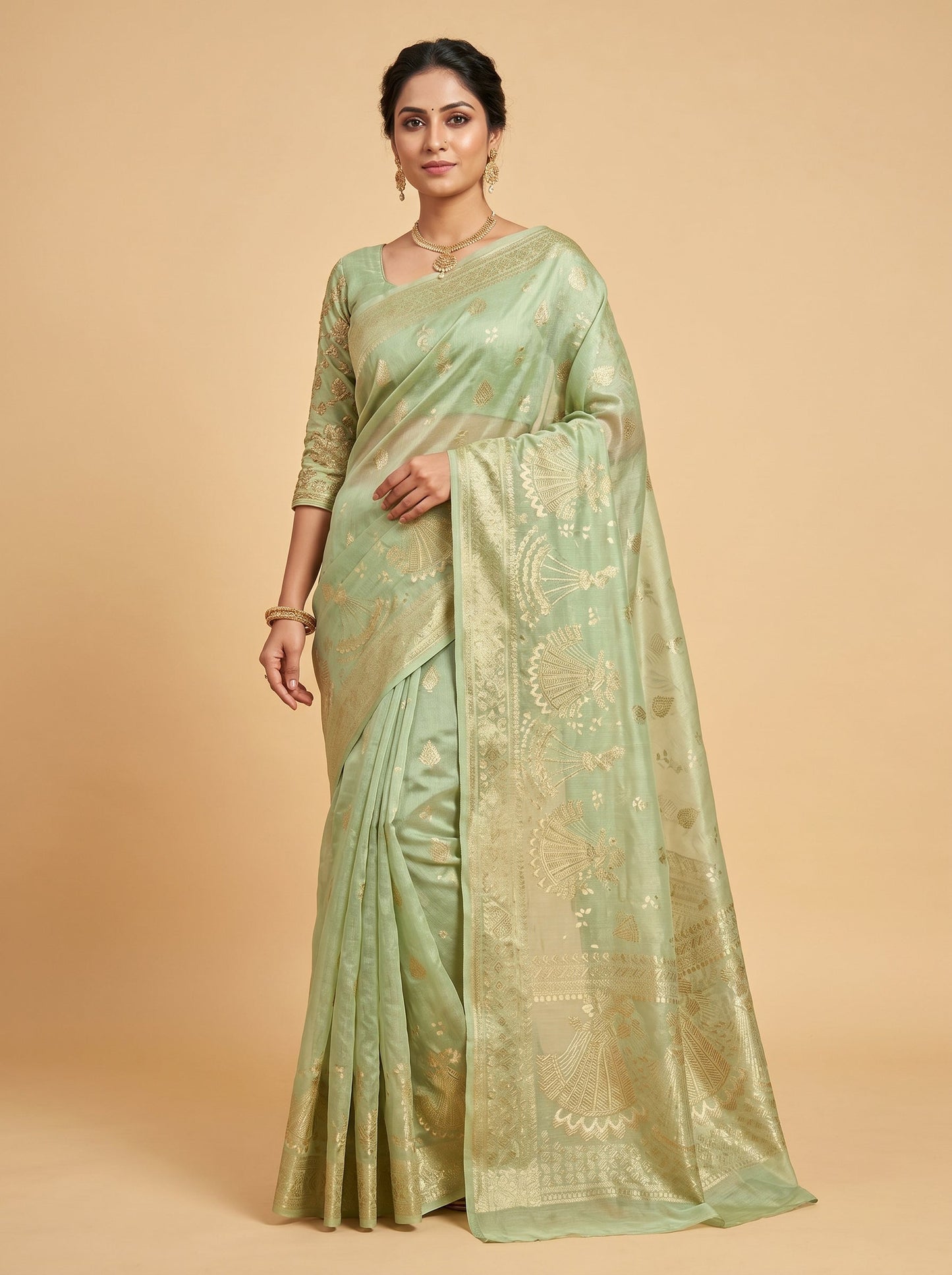 Blue Polished Craft Embroidered Saree