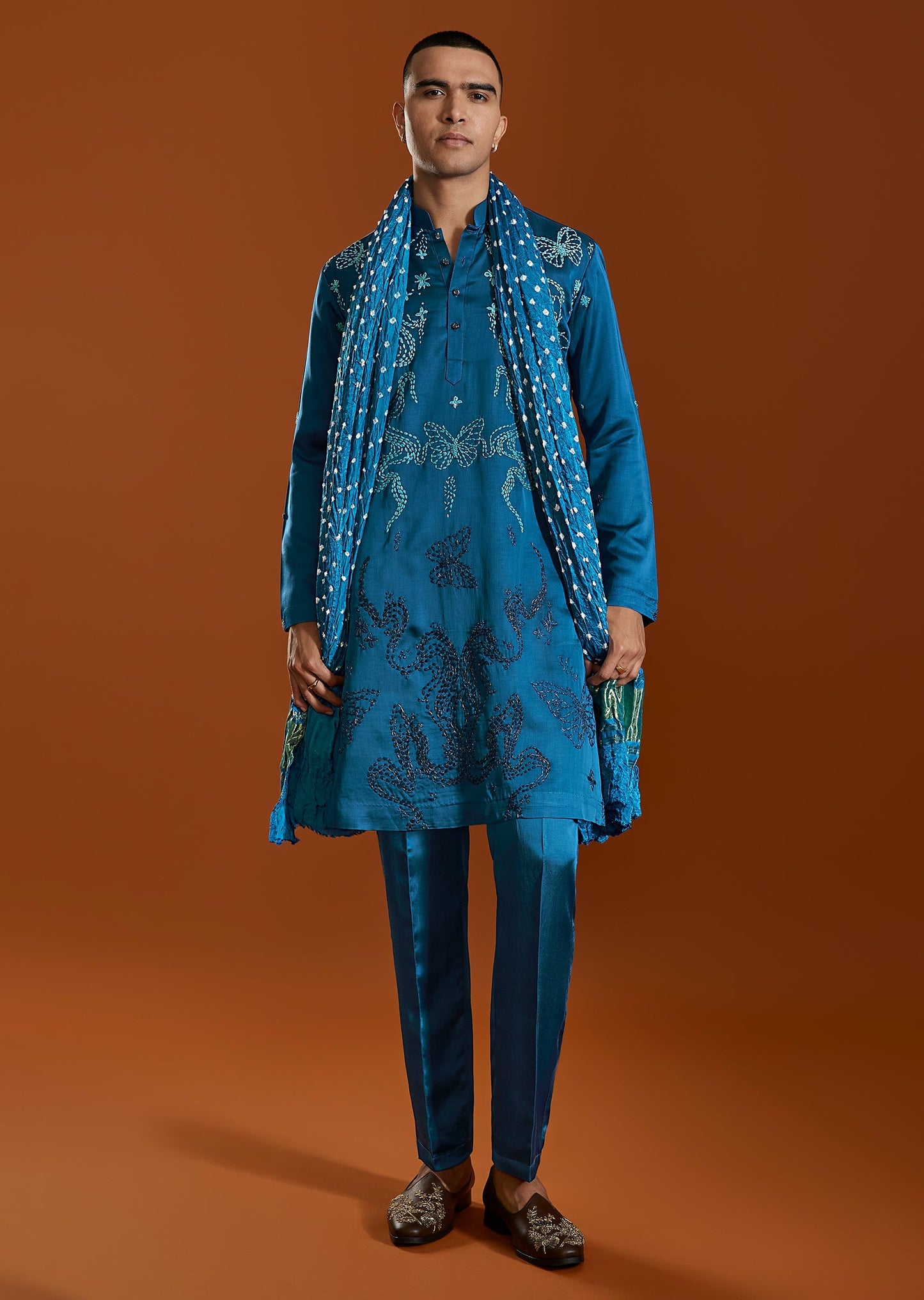 Blue Hand Dyed Bandhani Silk Dupatta