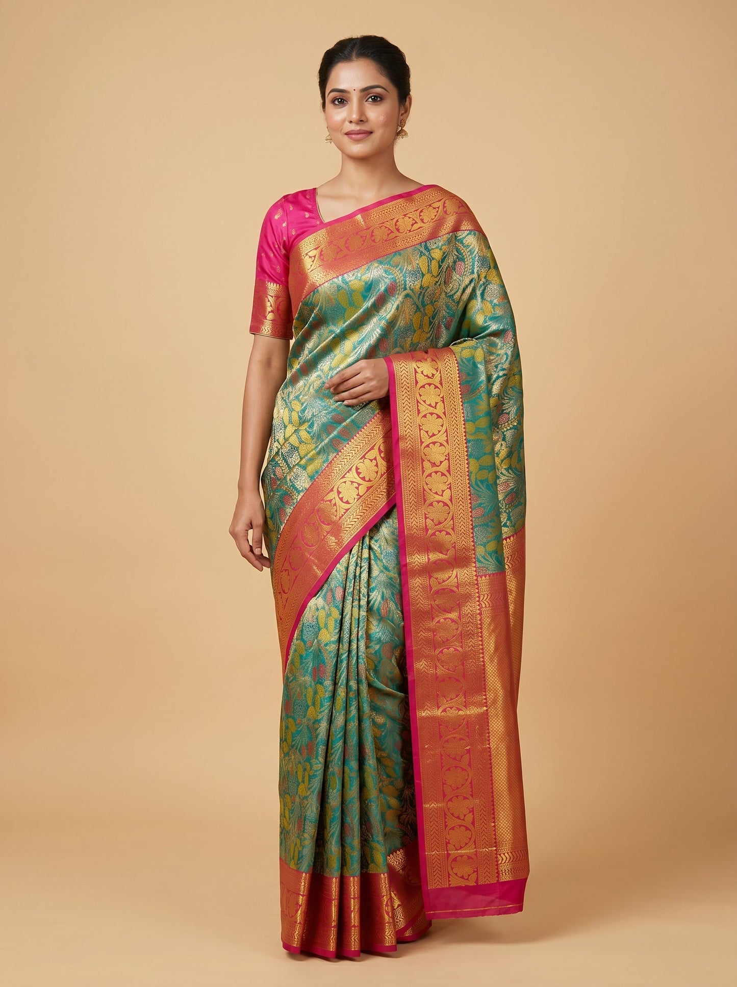 Blue Red Bold Contrast Handloom Saree