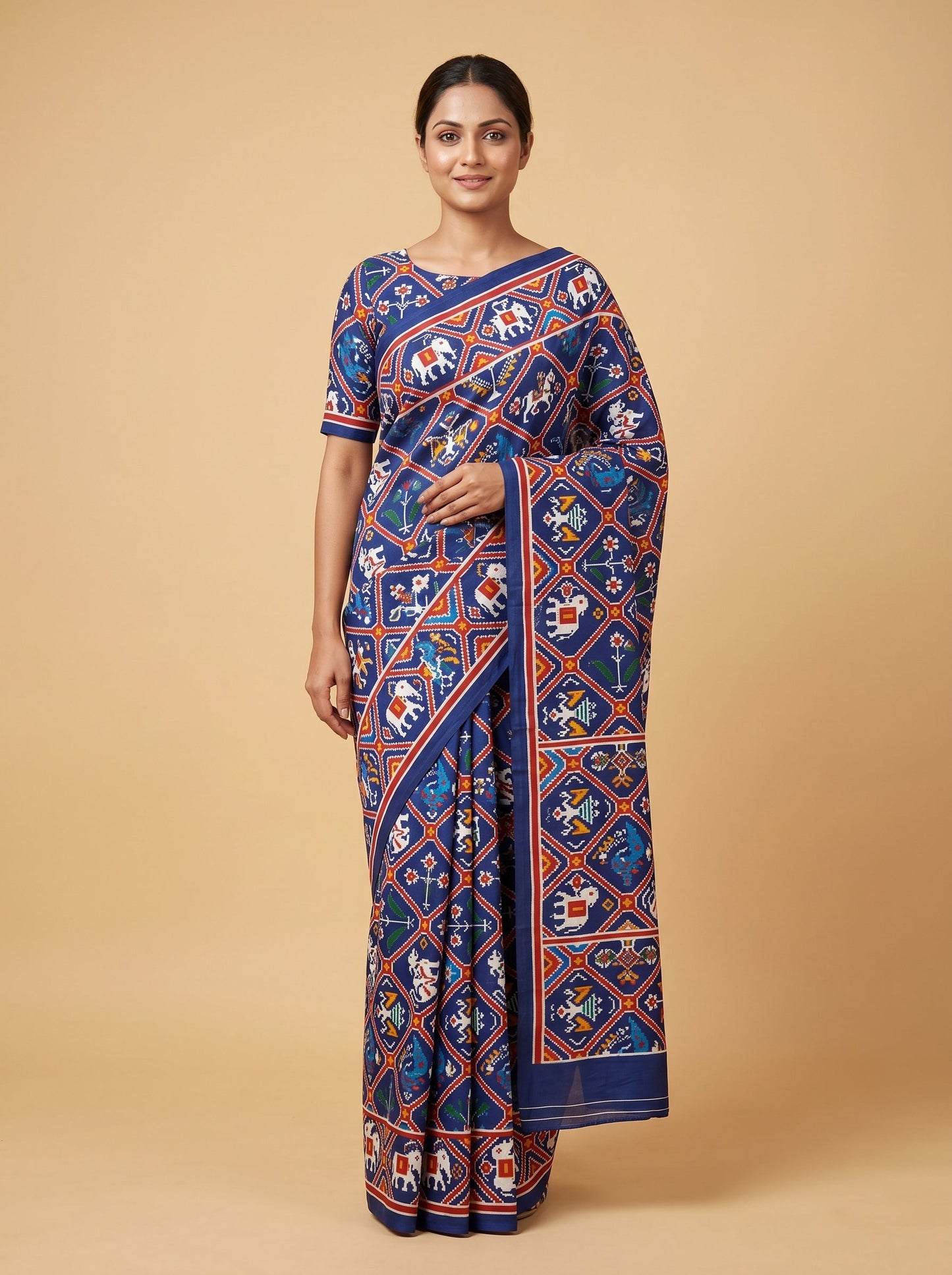 Blue Red Contrast Glow Handloom Saree