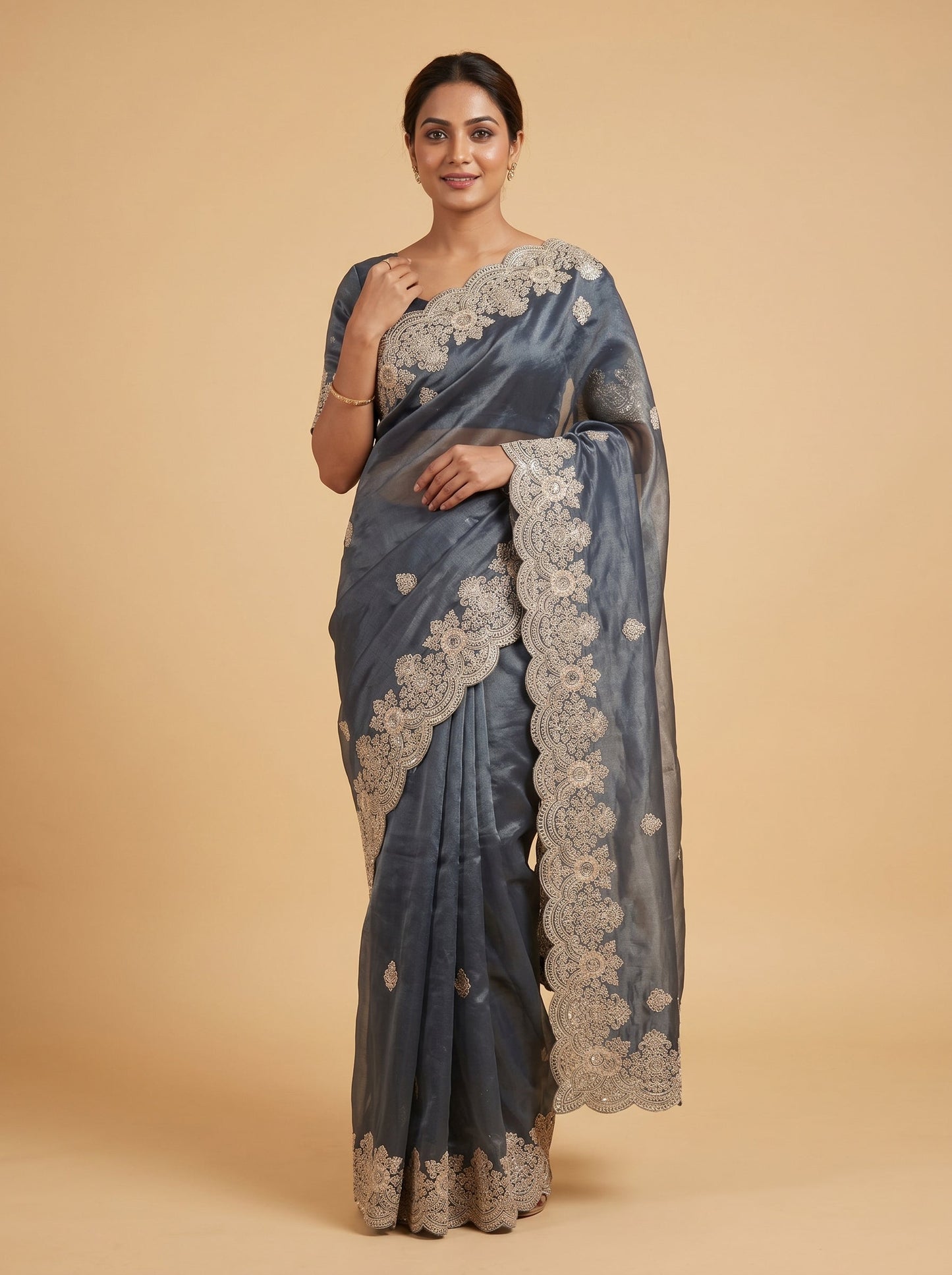 Blue Refined Texture Embroidered Saree