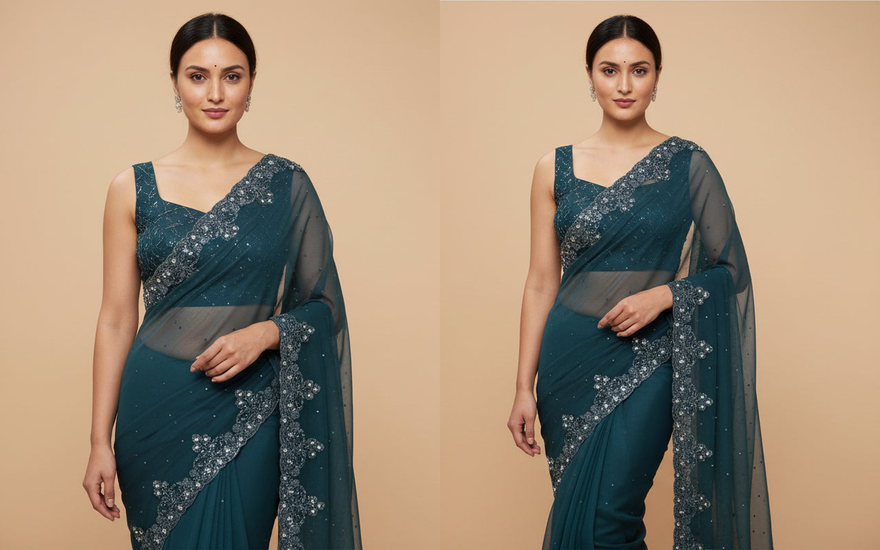 Blue Sovereign Embroidered Saree