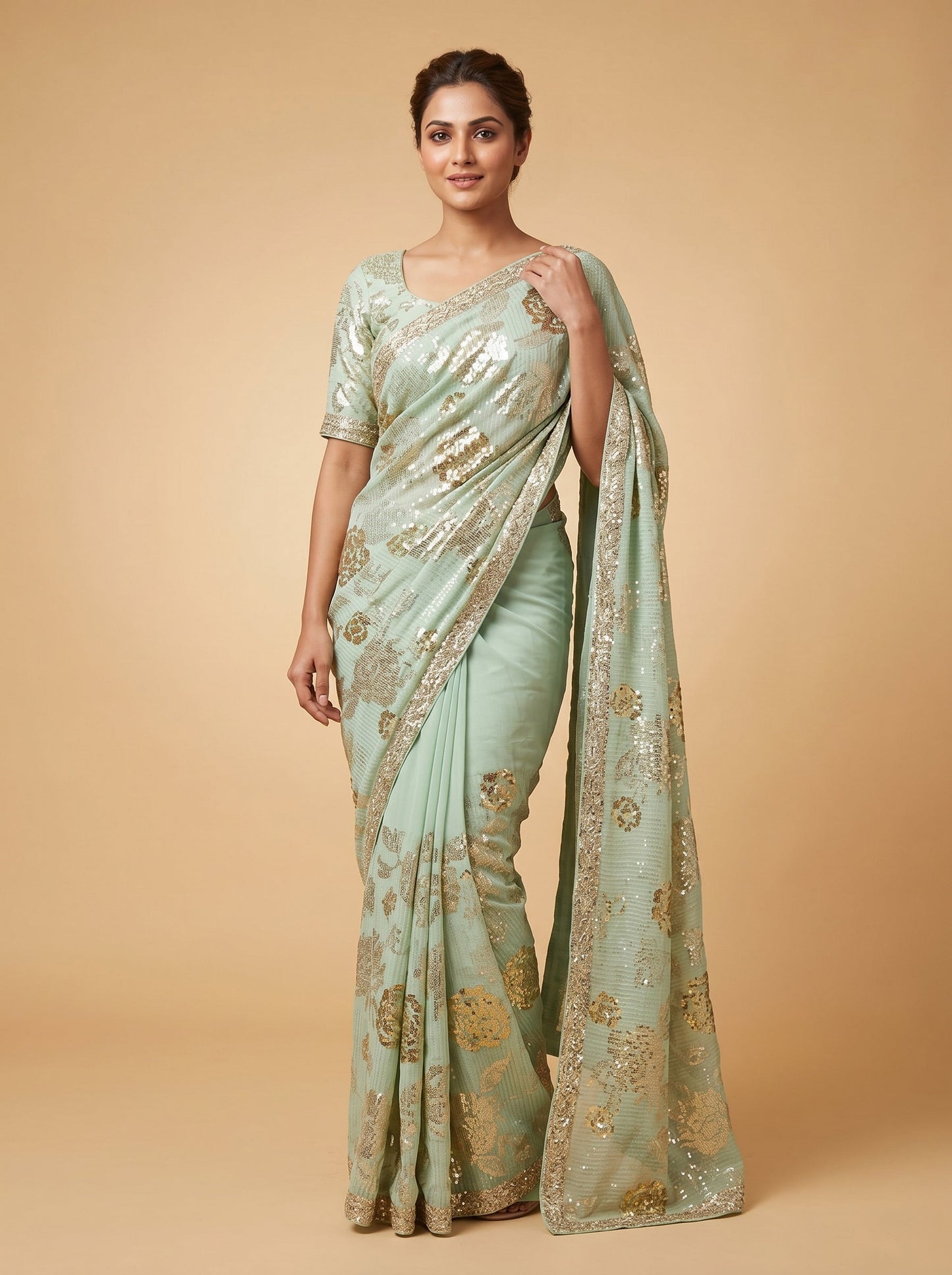 Blue Smooth Embroidered Saree