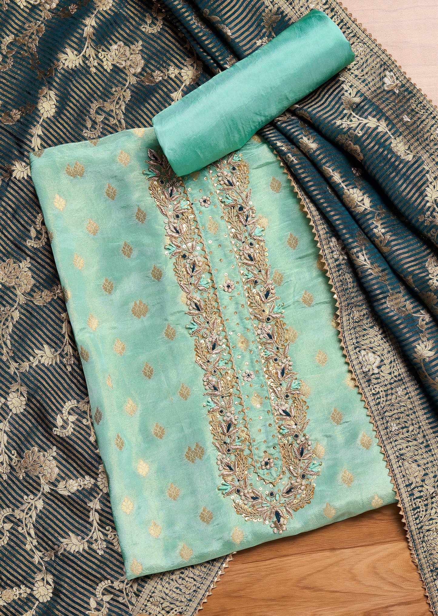 Blue Tissue Unstitched Suit Set