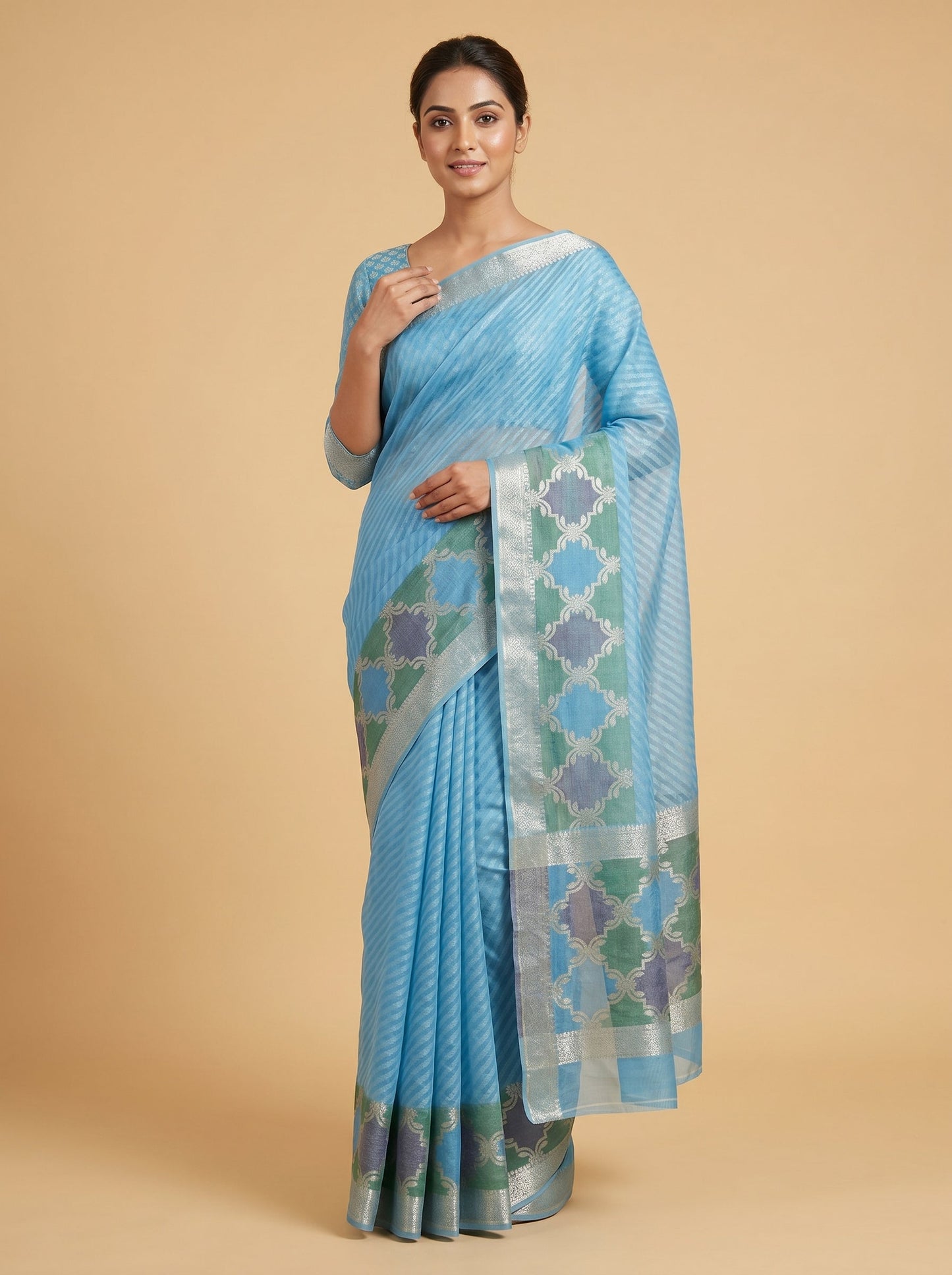 Blue Tranquil Texture Handloom Saree