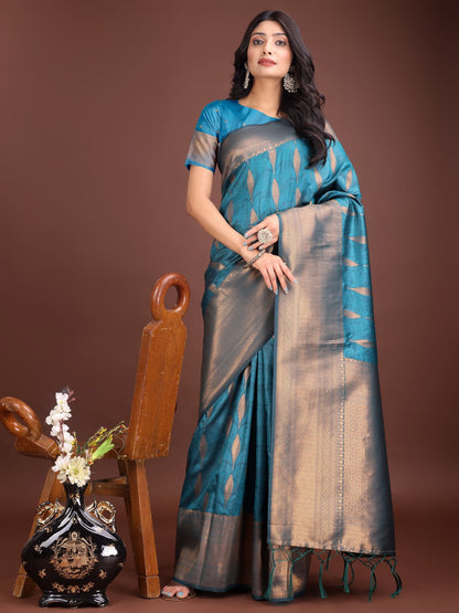 Anaita Blue Banarasi Silk Woven Saree With Blouse