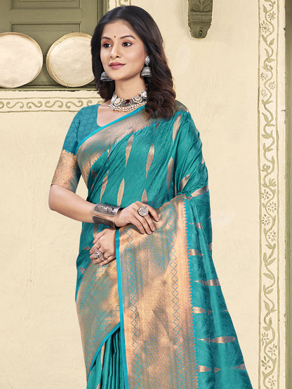 Anaita Blue Soft Silk Woven Saree With Blouse