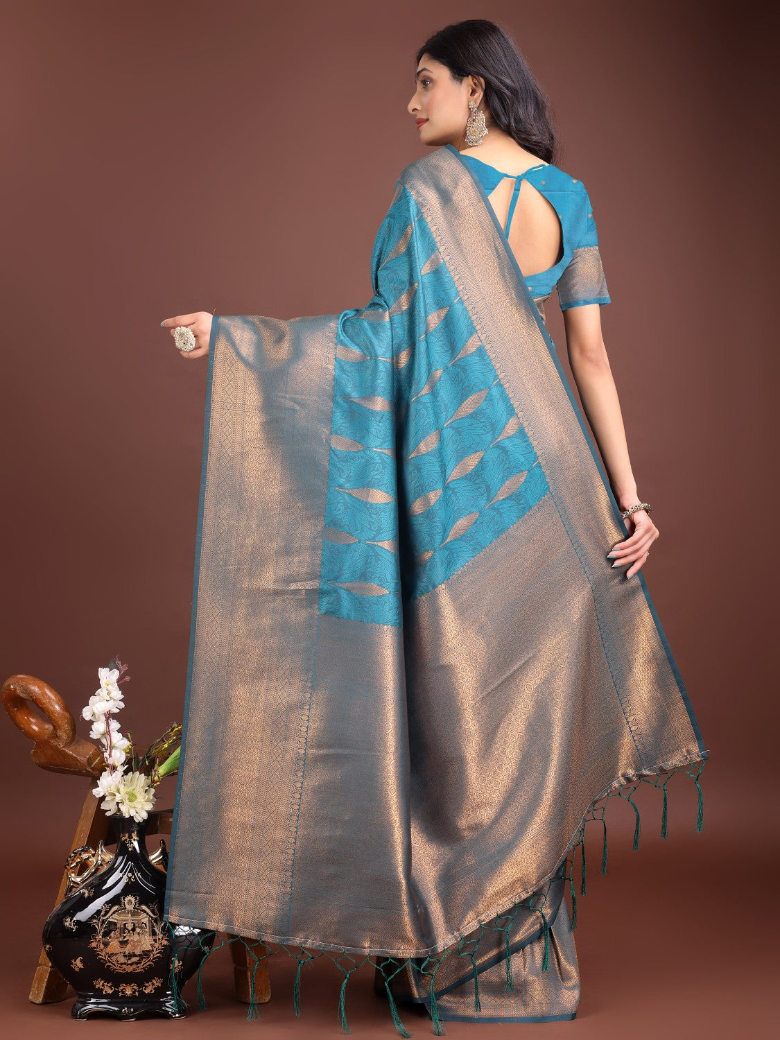 Anaita Blue Banarasi Silk Woven Saree With Blouse