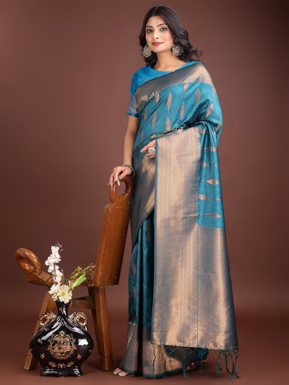 Anaita Blue Banarasi Silk Woven Saree With Blouse