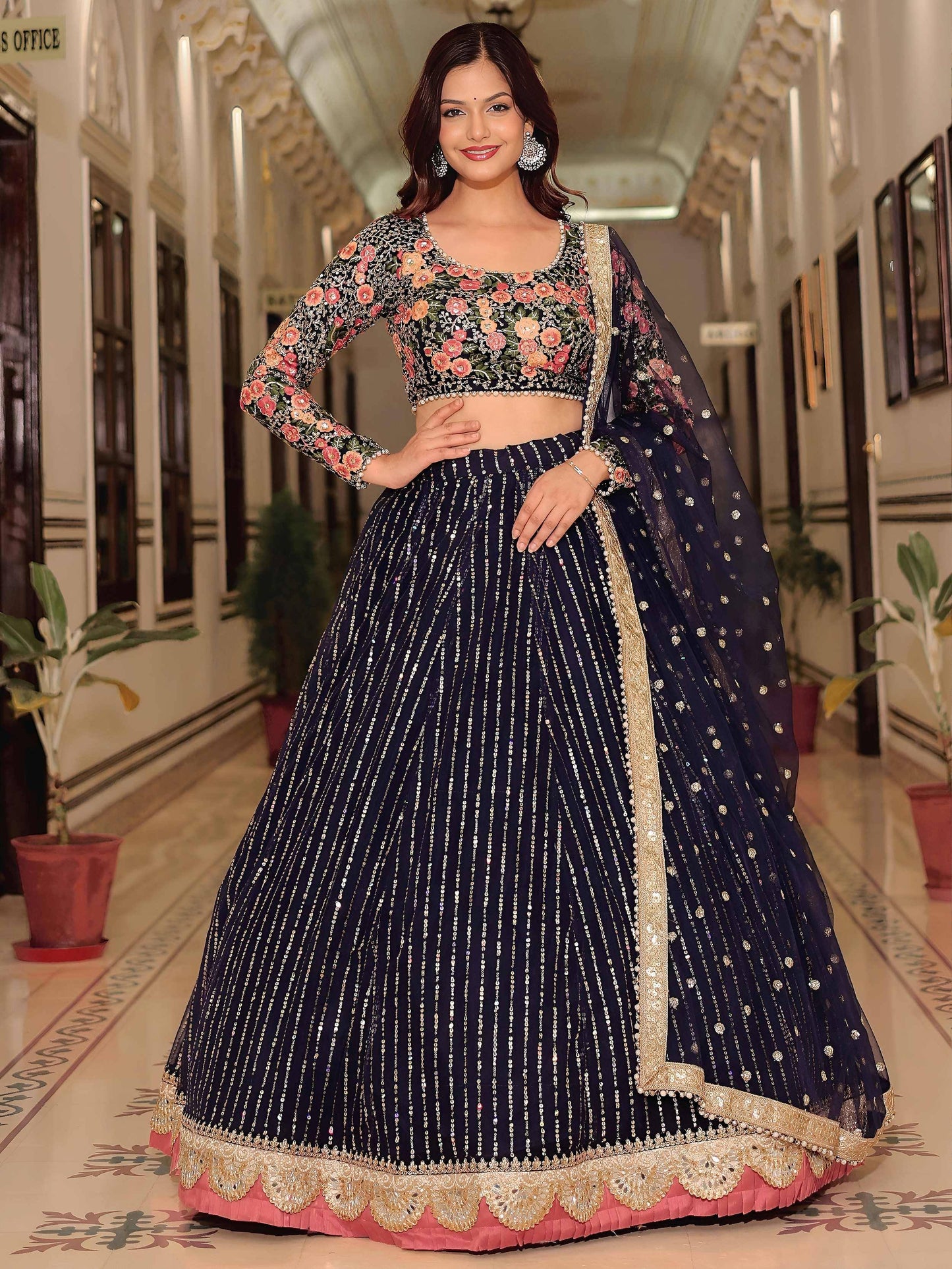 Tulsi Art Gleaming Blue Net Sequins Work Party Wear Lehenga Choli With Dupatta