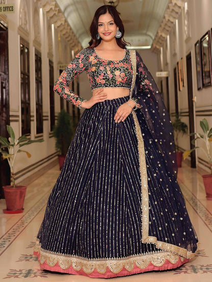 Tulsi Art Gleaming Blue Net Sequins Work Party Wear Lehenga Choli With Dupatta
