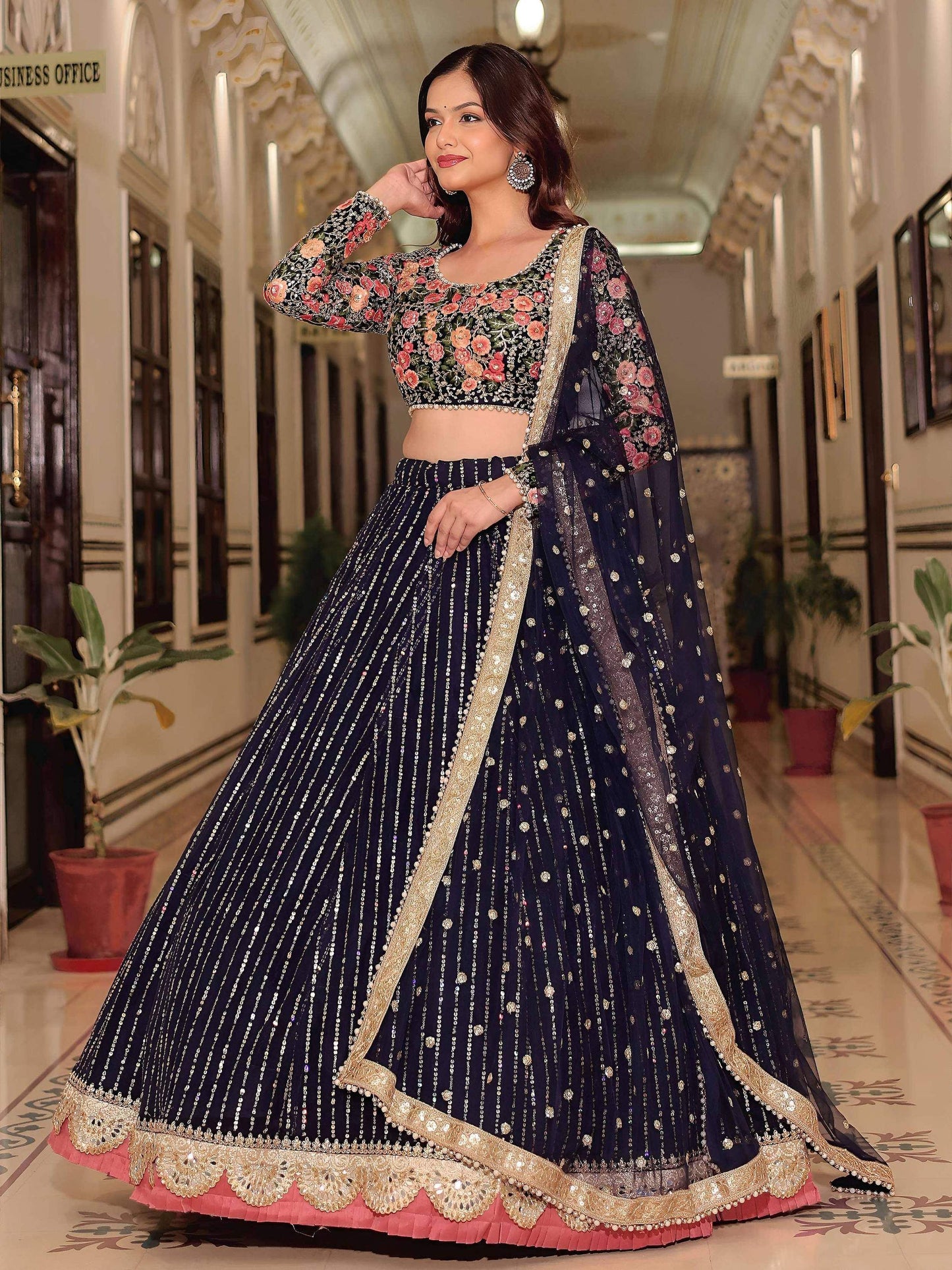 Tulsi Art Gleaming Blue Net Sequins Work Party Wear Lehenga Choli With Dupatta